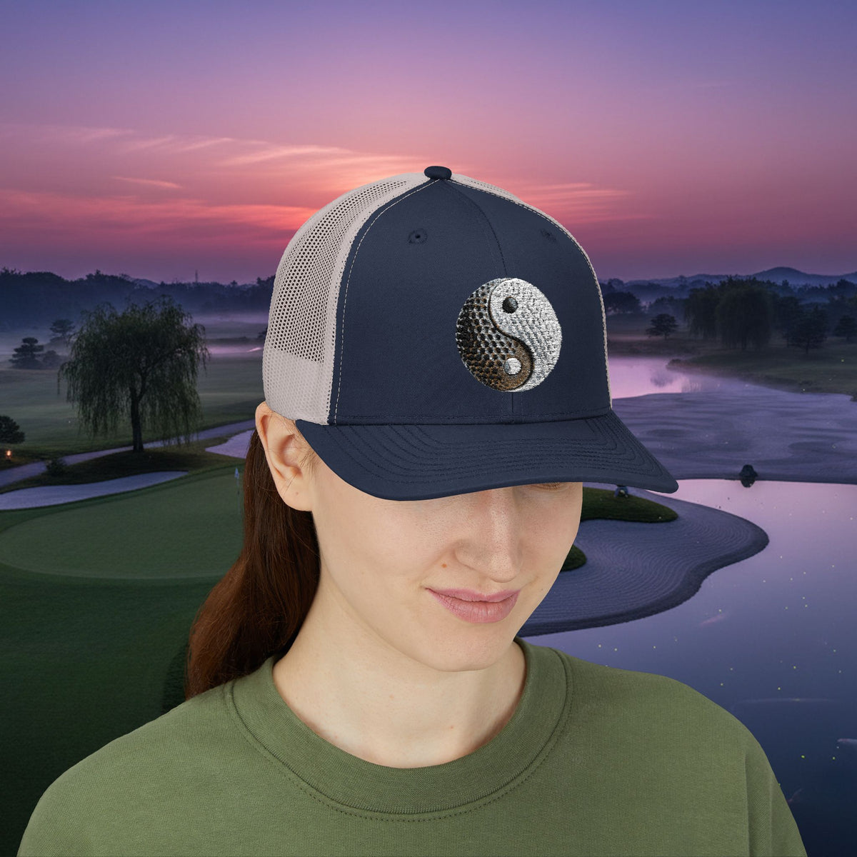 Embroidered "Yin Yang Golf Ball" Trucker Cap