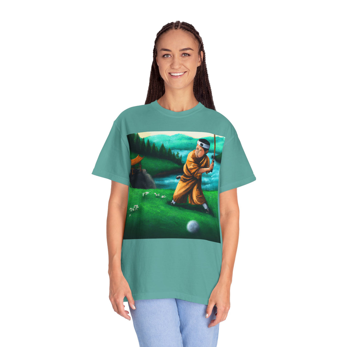 Monk Golfer Oil Painting Art Graphic T-Shirt