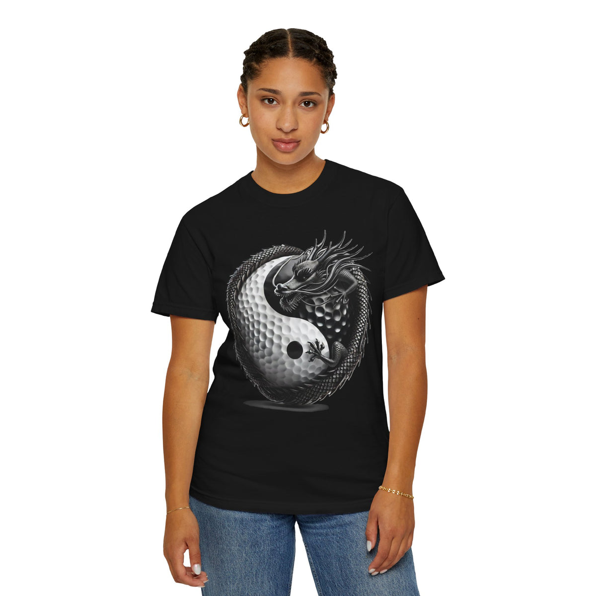 Dragon Coiling Yin Yang Golf Ball Graphic T-Shirt