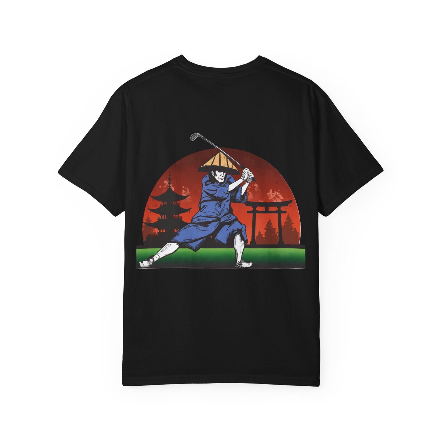 Zen Spot Golf Custom Japanese Sunset Samurai Golfer Graphic T-Shirt