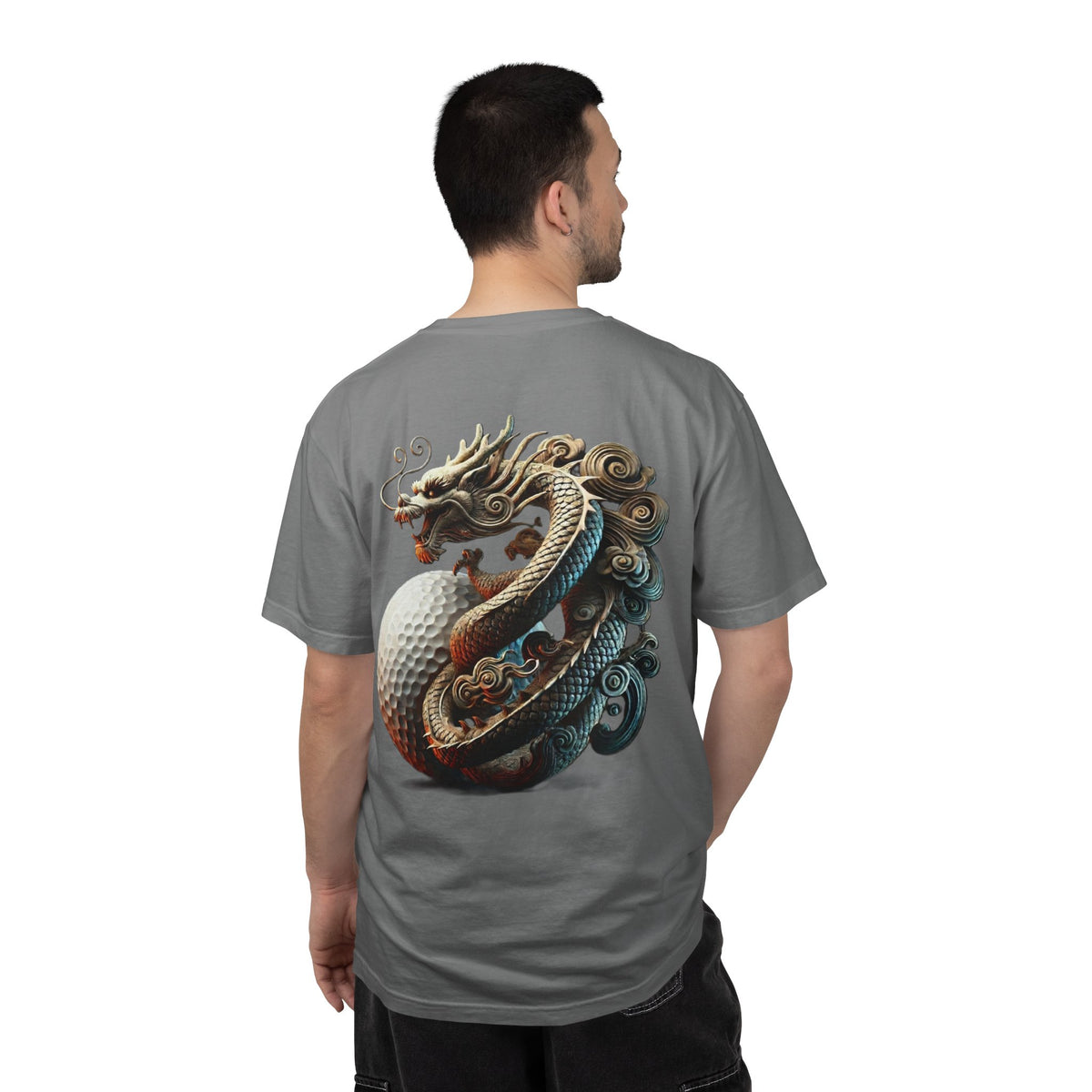 Enso Circle Chest Dragon Golf Ball Back Design Graphic T-Shirt