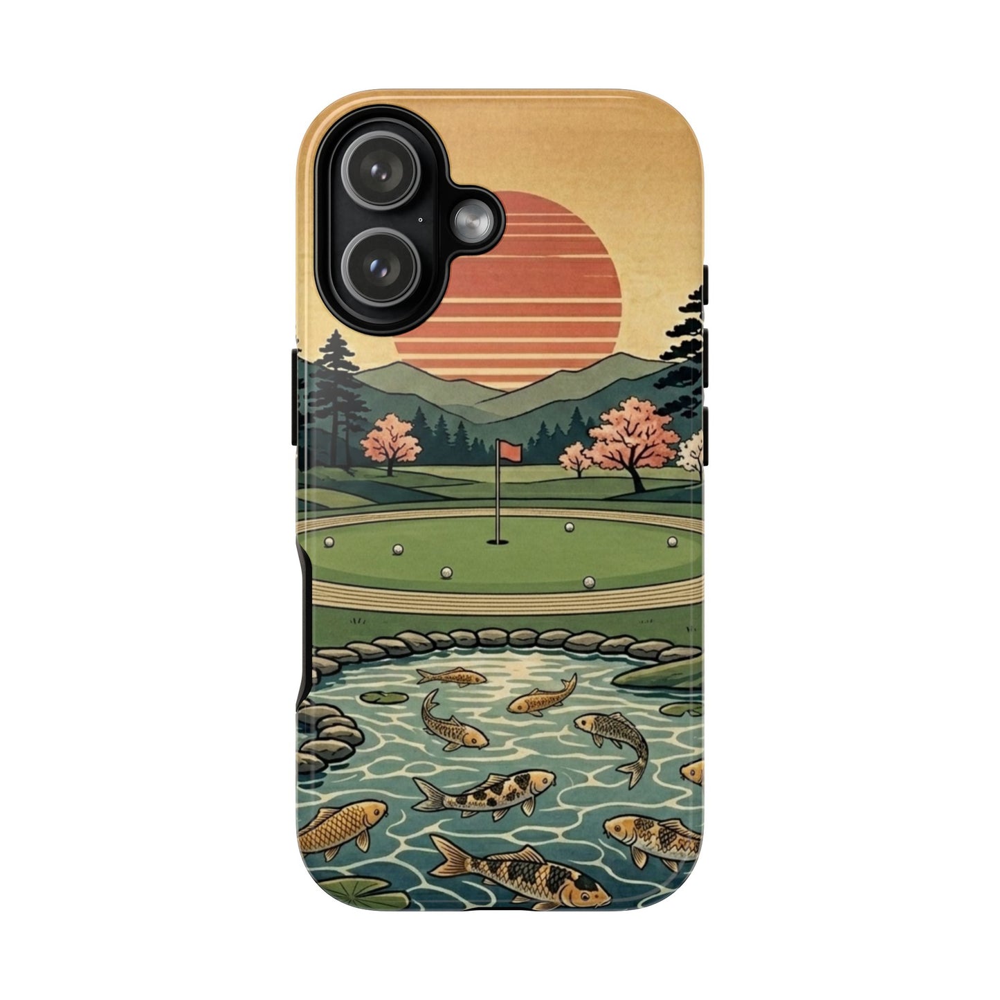 Golf Koi Pond Phone Case — Vintage Sunset Golf Course Design