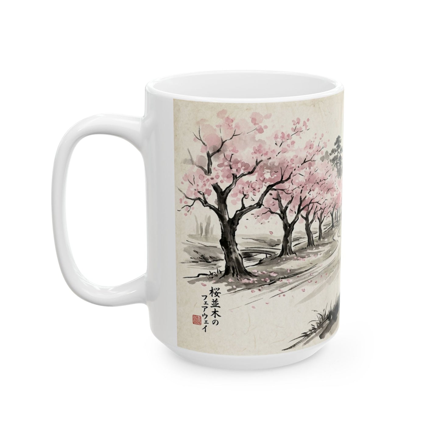 Zen Spot Golf Custom Cherry Blossom Golf Course Ceramic Mug Japanese Sakura Tea Coffee Cup (11oz/15oz)