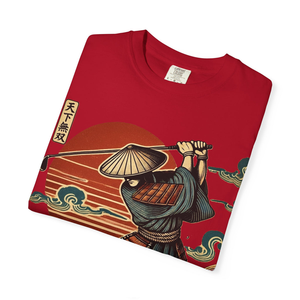 Samurai Golfer Sunset T-Shirt — Japanese Wave & Warrior Graphic Tee