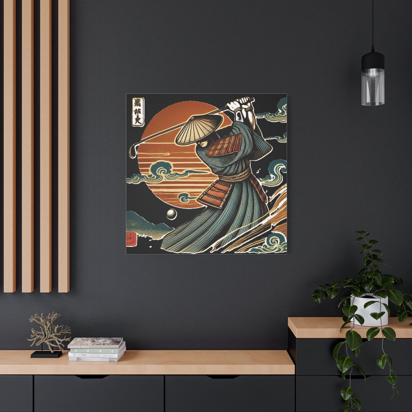 Custom Samurai Golfer Canvas Print – Vintage Japanese Ukiyo-e Golf Art