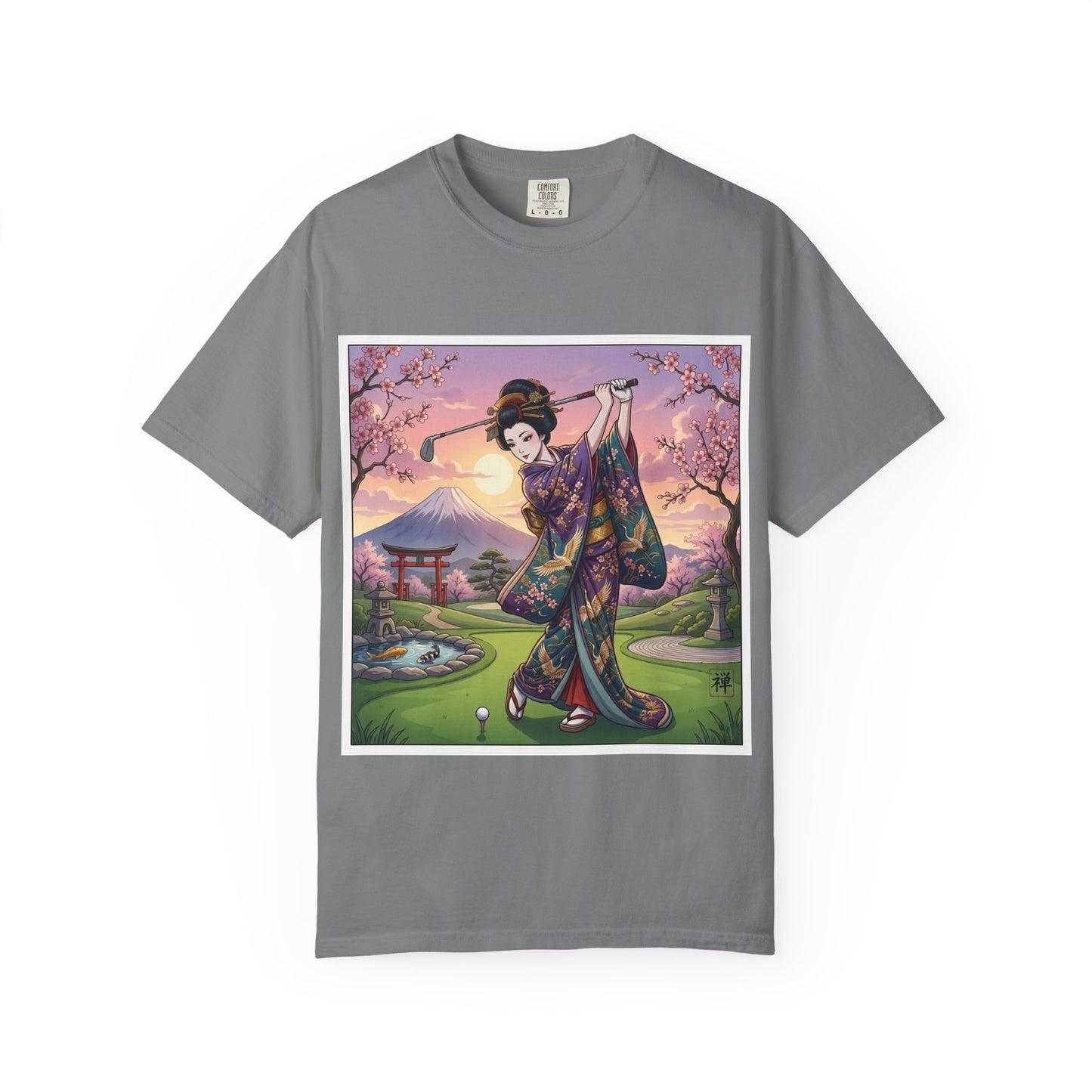 Geisha Golfing Sunset T-Shirt — Vintage Japanese Kimono Art Tee