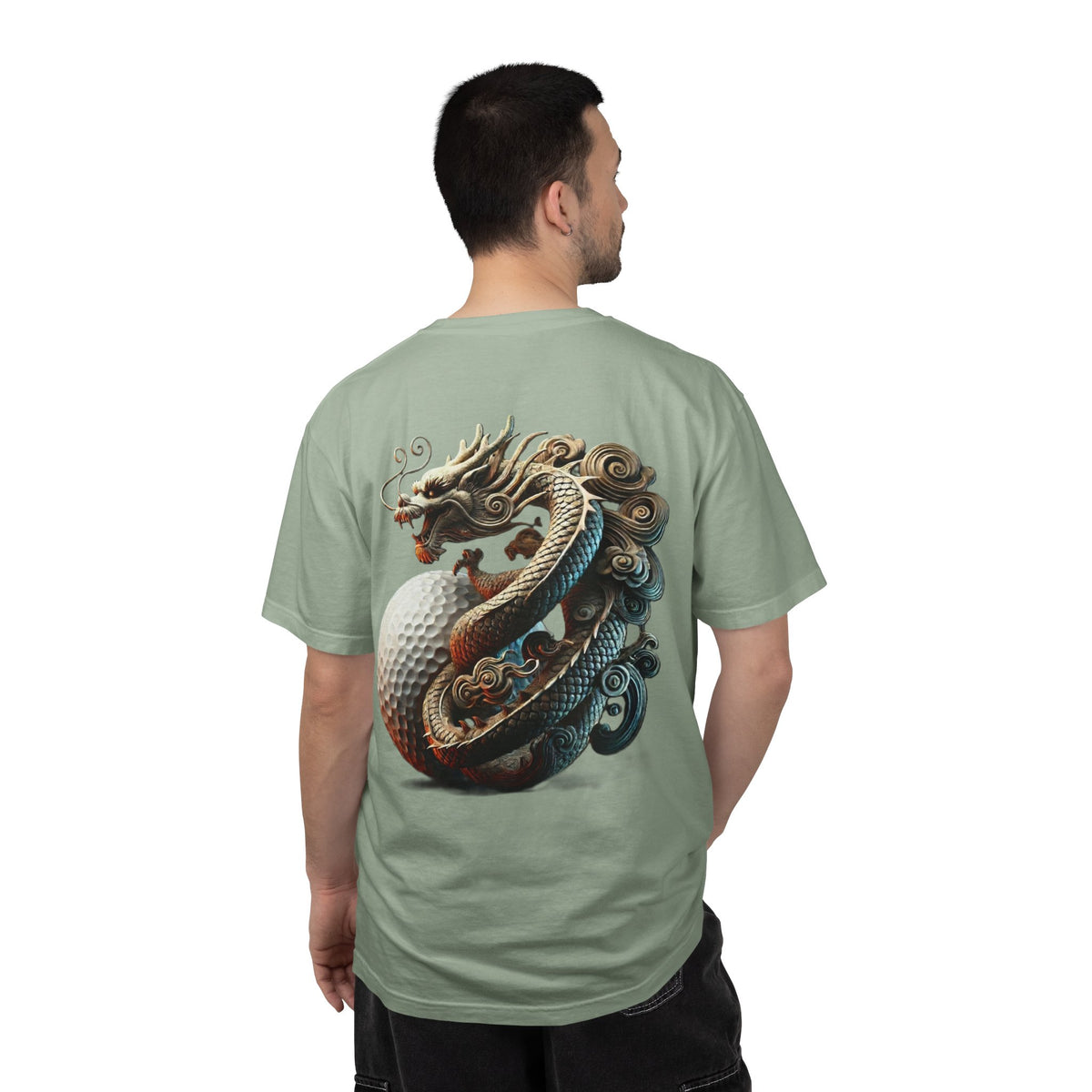 Enso Circle Chest Dragon Golf Ball Back Design Graphic T-Shirt