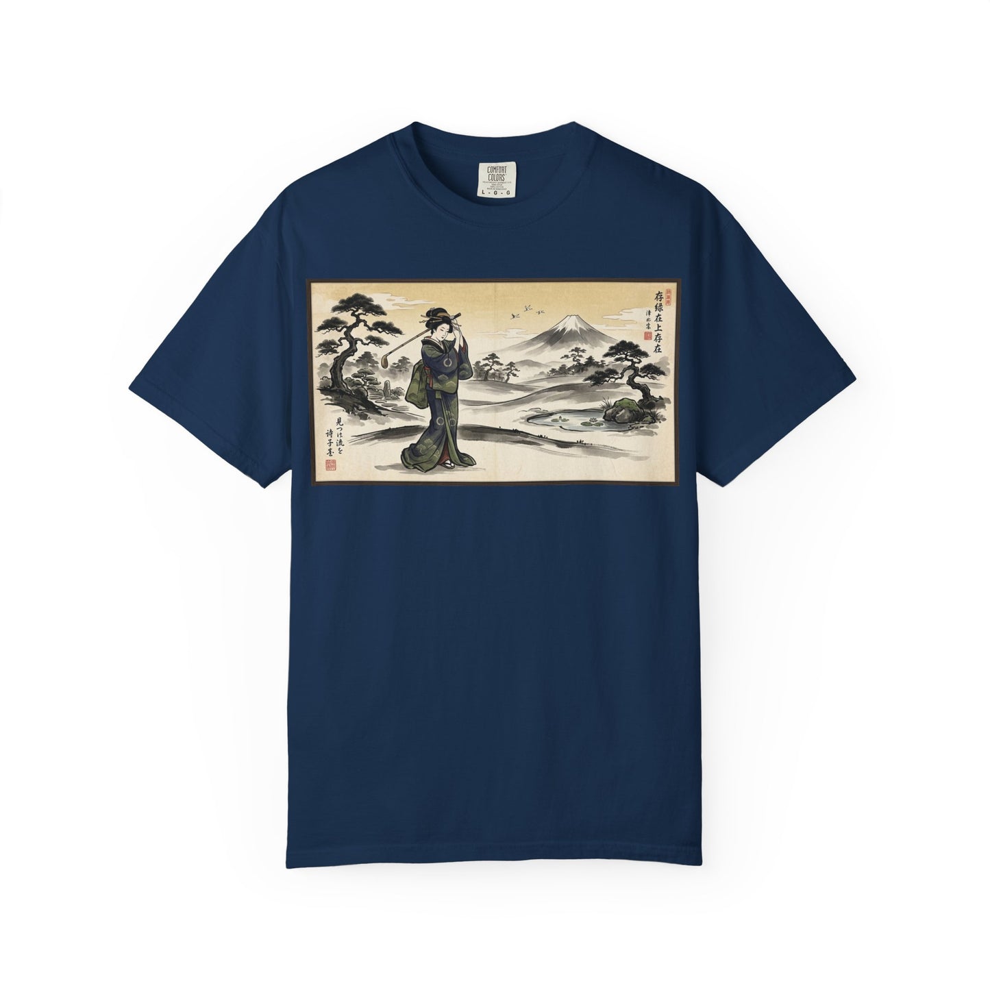Japanese Ukiyo-e Landscape T-Shirt — Vintage Geisha & Mount Fuji Graphic Tee