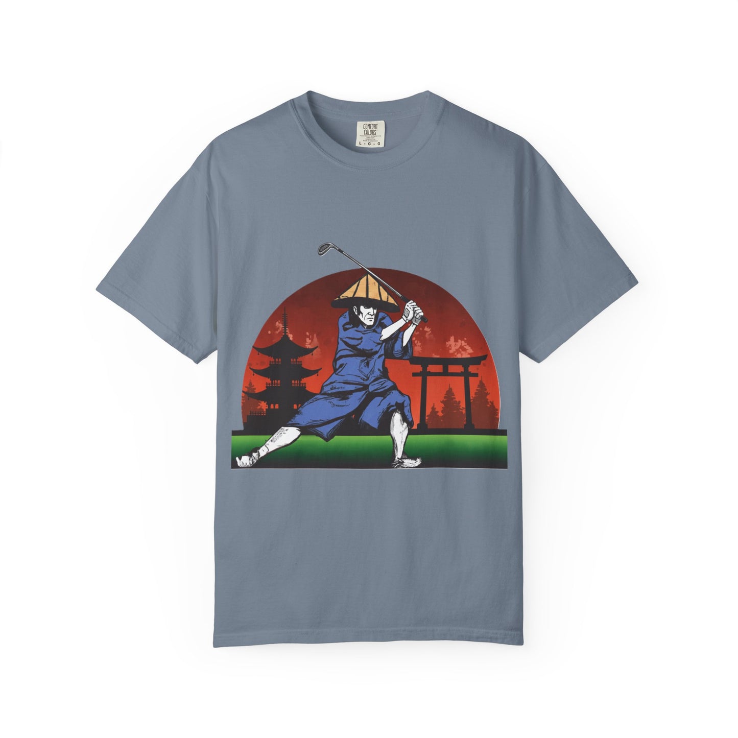 Zen Spot Golf Custom Japanese Sunset Samurai Golfer Graphic T-Shirt