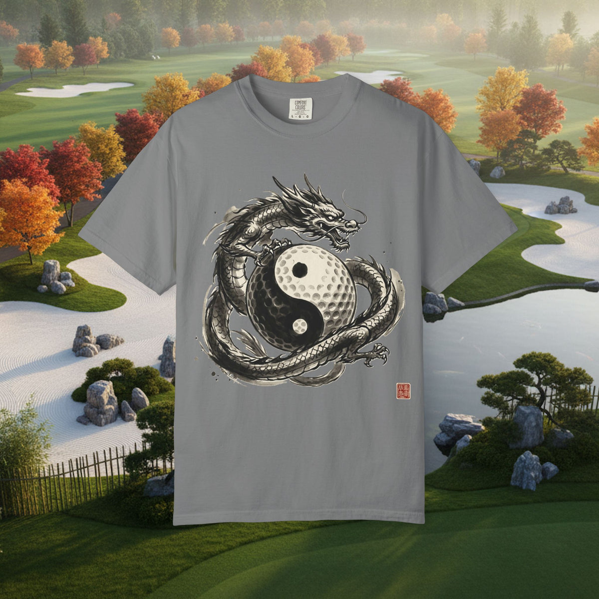 Yin Yang Golf Ball Dragon Golf Tee — Asian Ink Dragon Golf Ball T-Shirt
