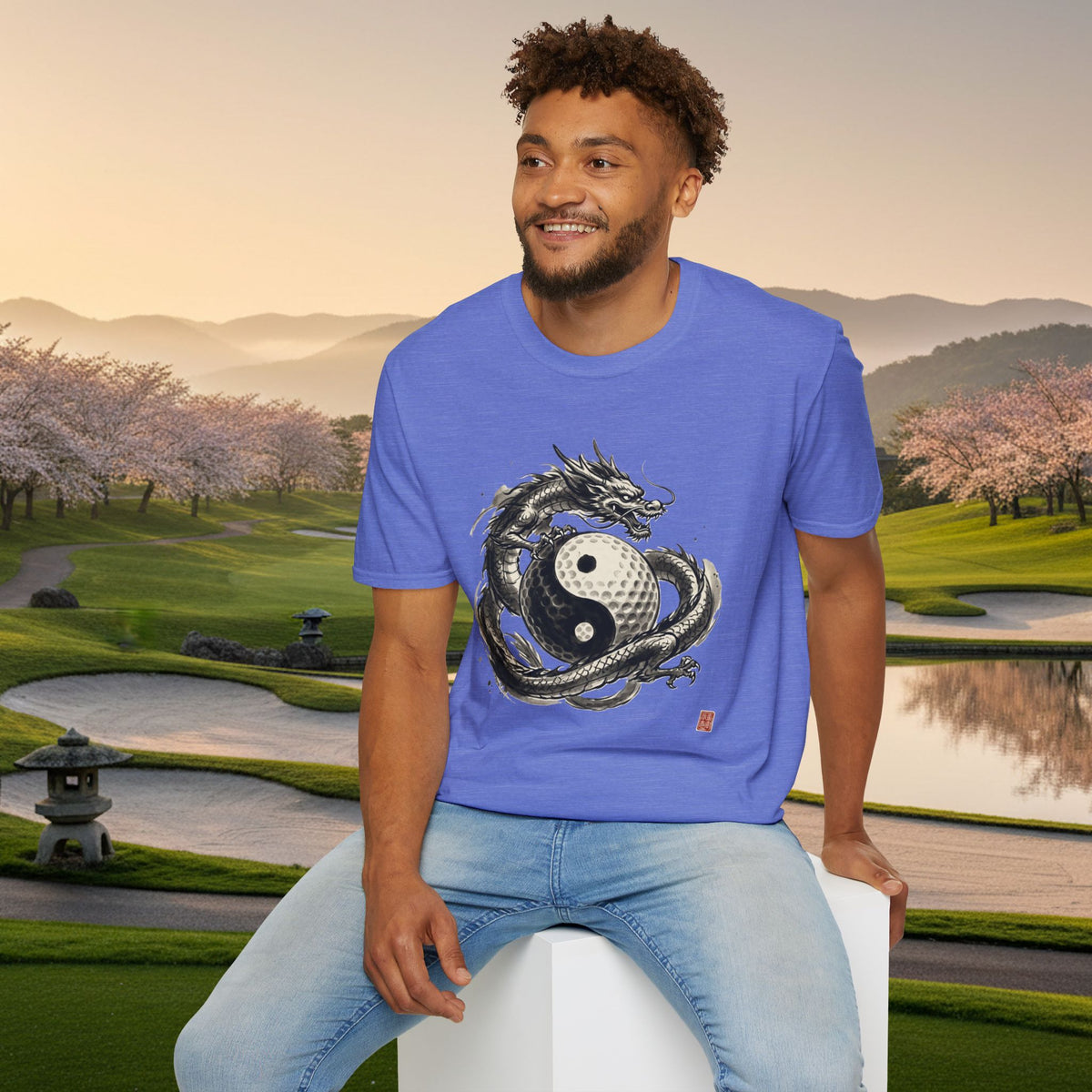 Yin Yang Golf Ball Dragon Golf T-Shirt — Asian Dragon Golf Ball Tee