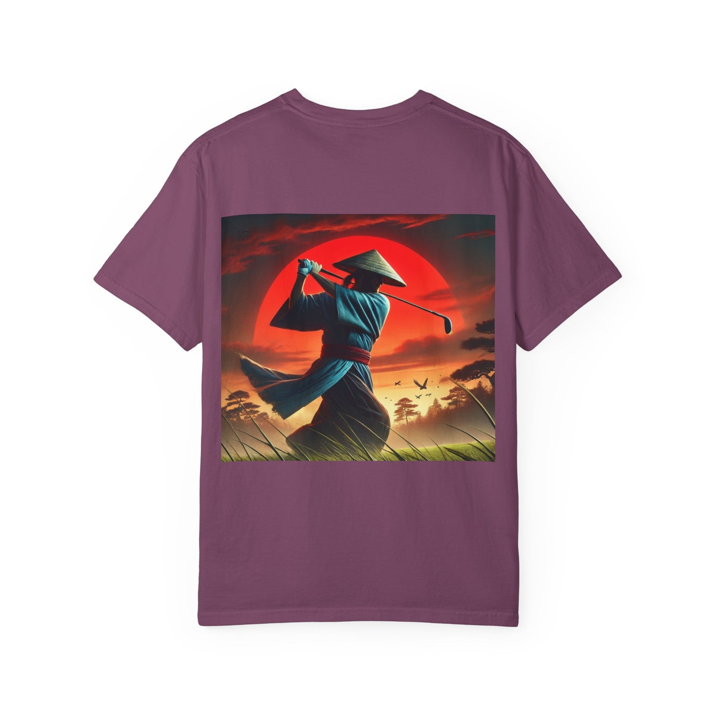 Zen Spot Golf Custom Sunset Warrior Samurai Golfer Graphic T-Shirt