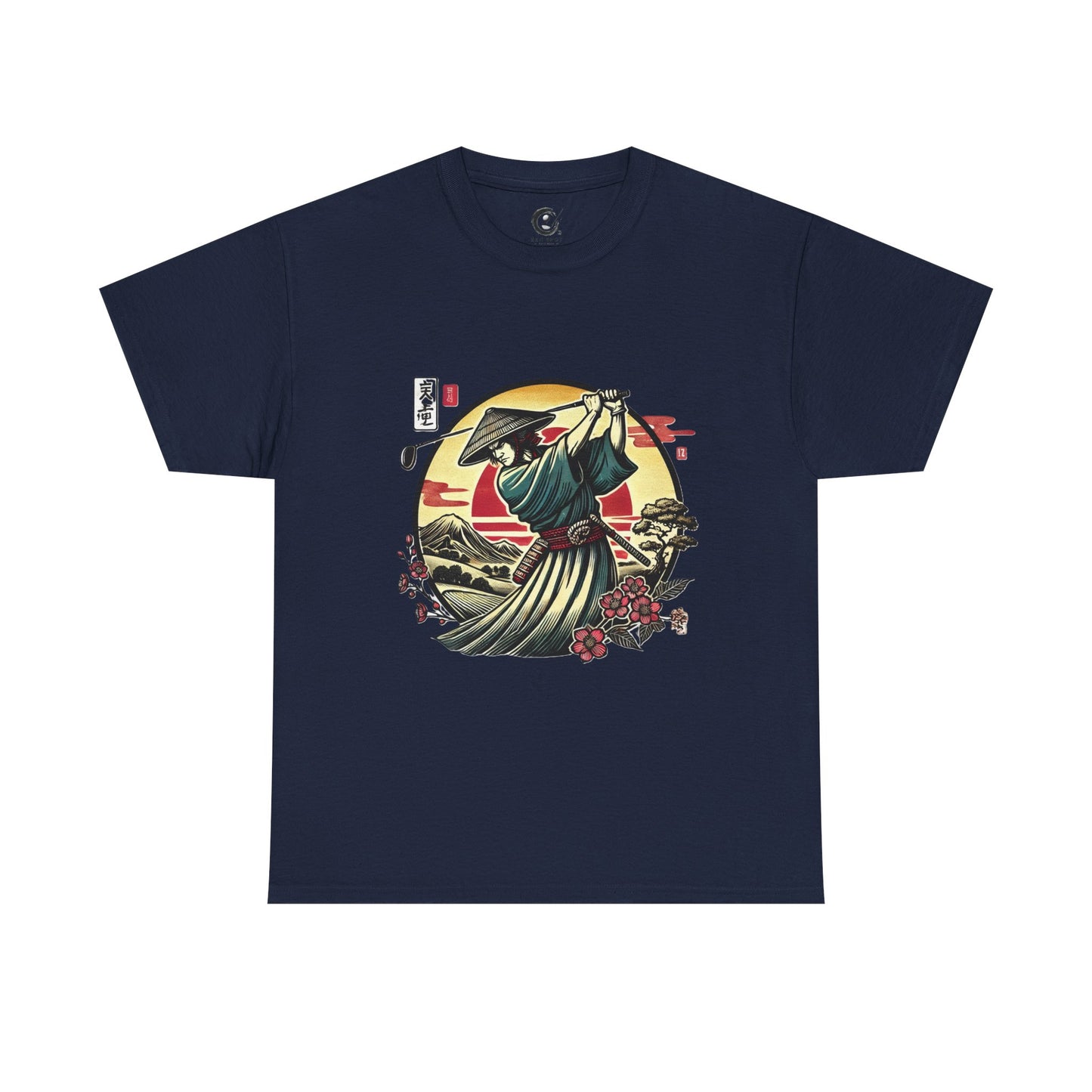 Zen Spot Customized Gildan Samurai Golfer Sunset T‑Shirt — Japanese Warrior Graphic Tee