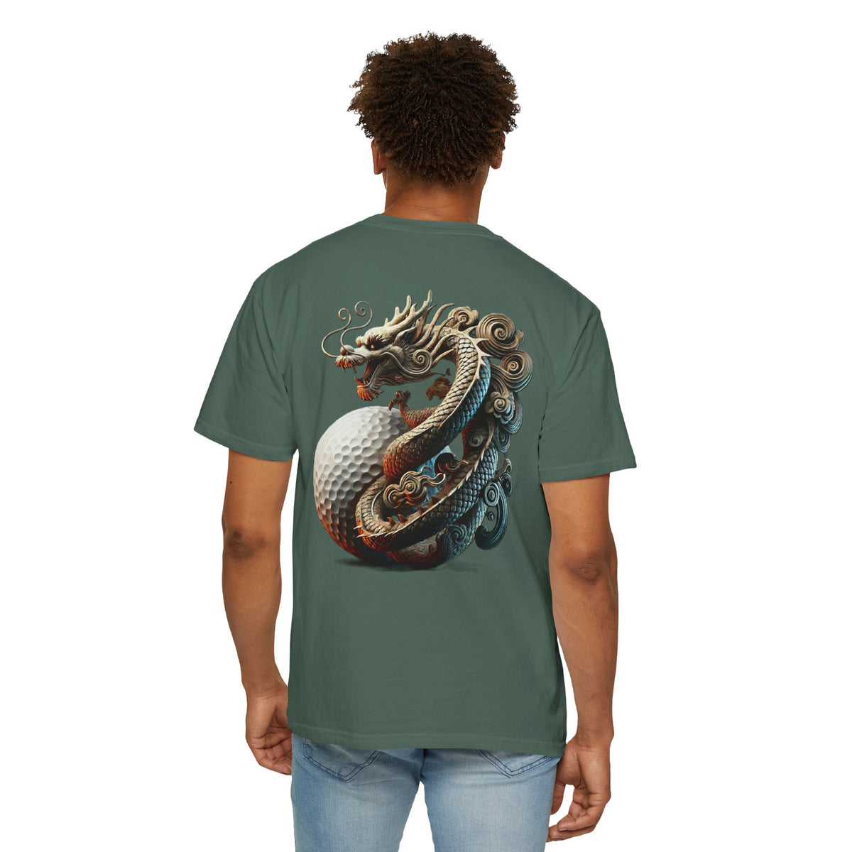 Enso Circle Chest Dragon Golf Ball Back Design Graphic T-Shirt
