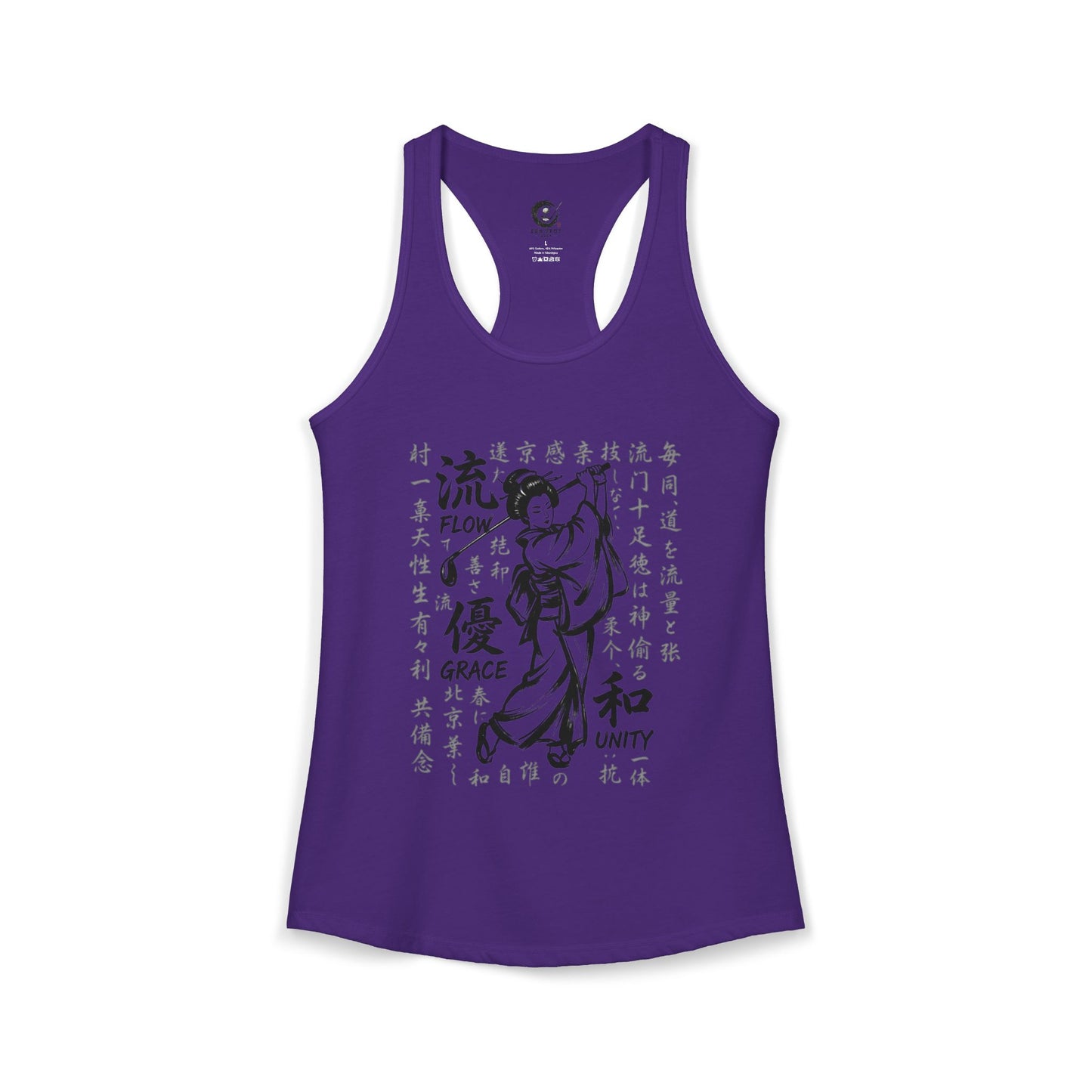 Zen Spot Golf Custom Geisha Golfer Kanji "Flow, Grace, and Unity" Women's Racerback Tank