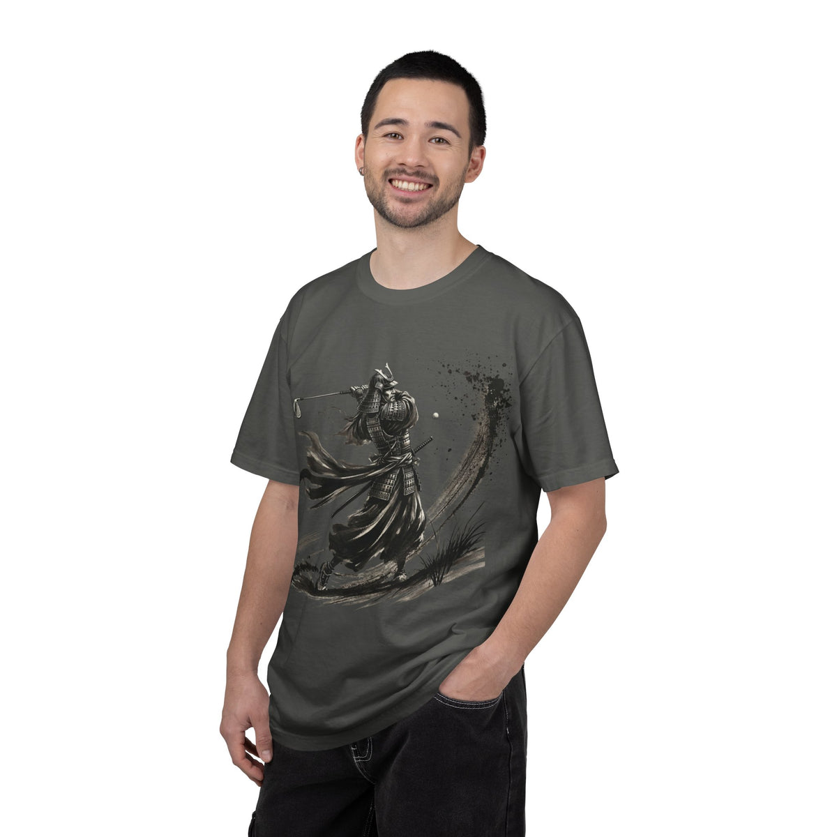 Armored Samurai Ink Art T-Shirt — Monochrome Warrior Golf Graphic Tee