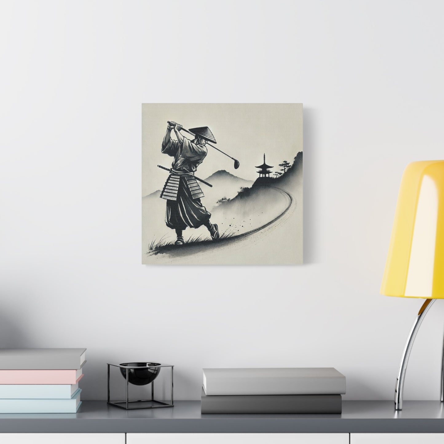 Samurai Golf Canvas Wall Art — Zen Golfing Japanese Ink Print