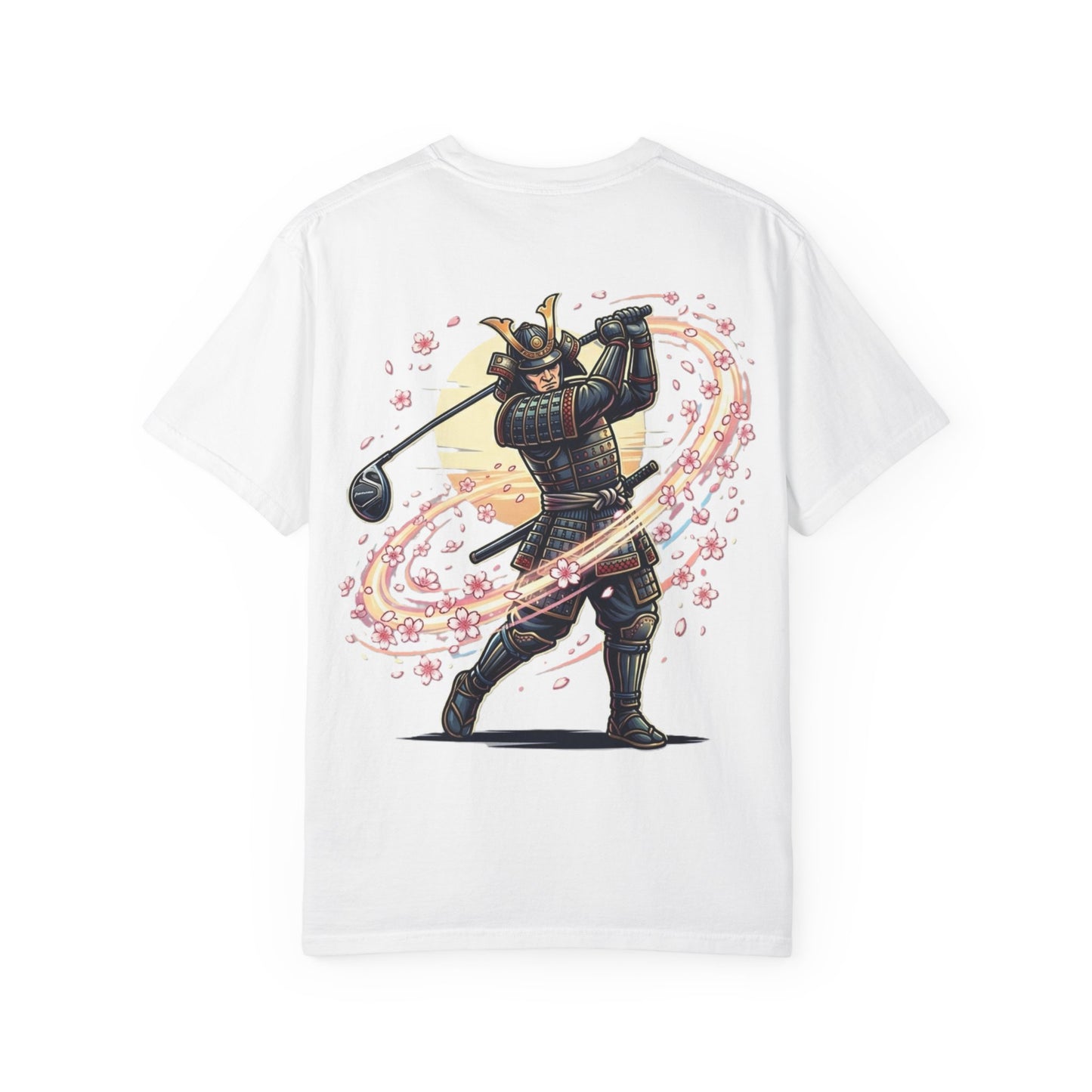 Zen Spot Customized Comfort Colors Samurai Golf T-Shirt — Warrior Golfer with Sakura Swing Graphic