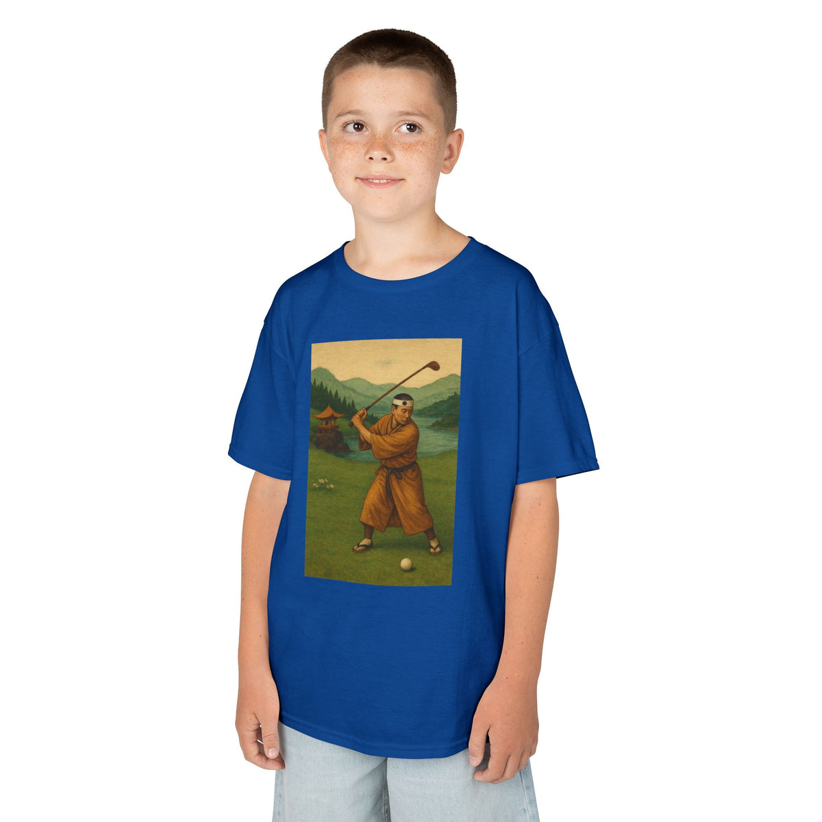 Vintage Monk Golfer Kids Graphic T‑Shirt