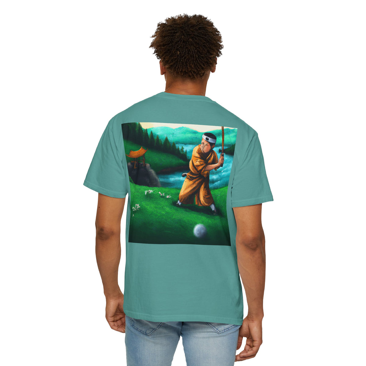 Enso Circle Chest Design Monk Golfer Oil Painting Art Back Graphic T-Shirt