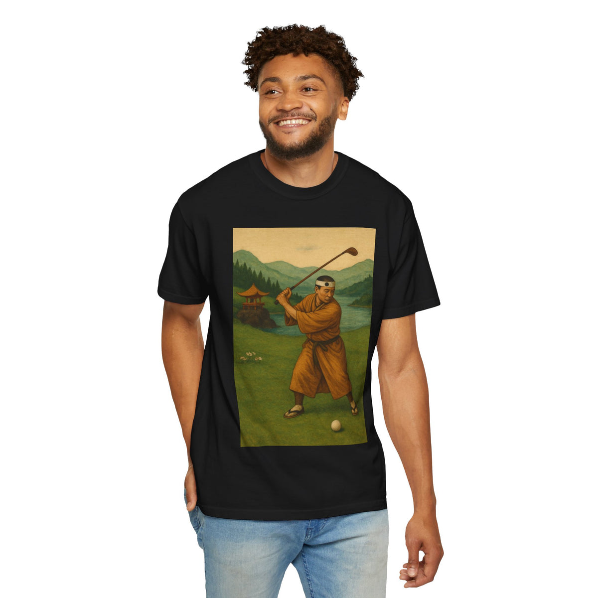Vintage Golf Scene Monk Golfer Graphic T-Shirt