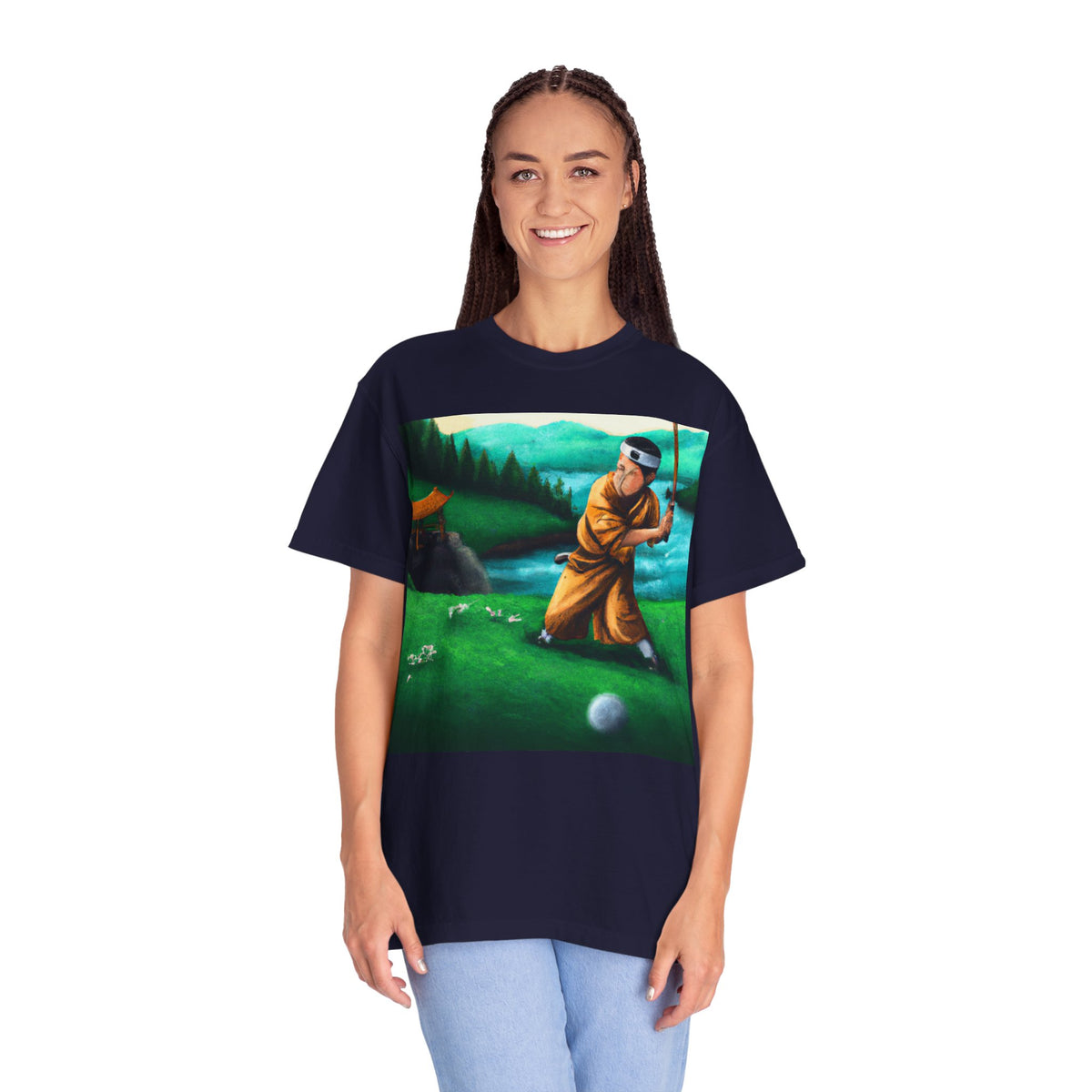 Monk Golfer Oil Painting Art Graphic T-Shirt