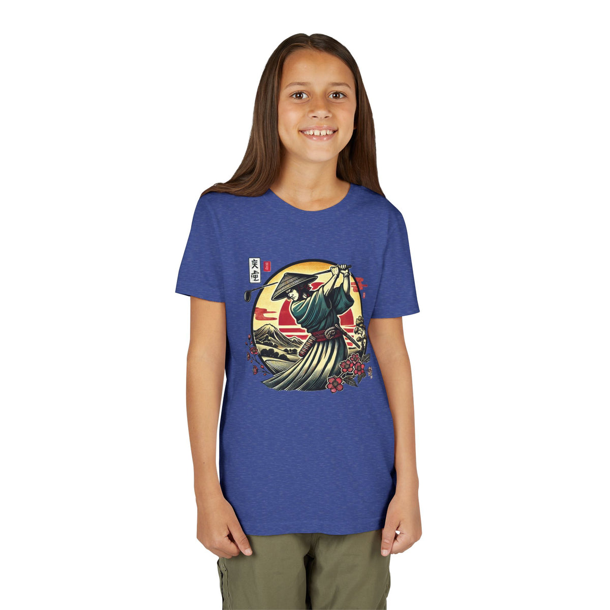 Samurai Golfer Sunset Graphic Youth T-Shirt