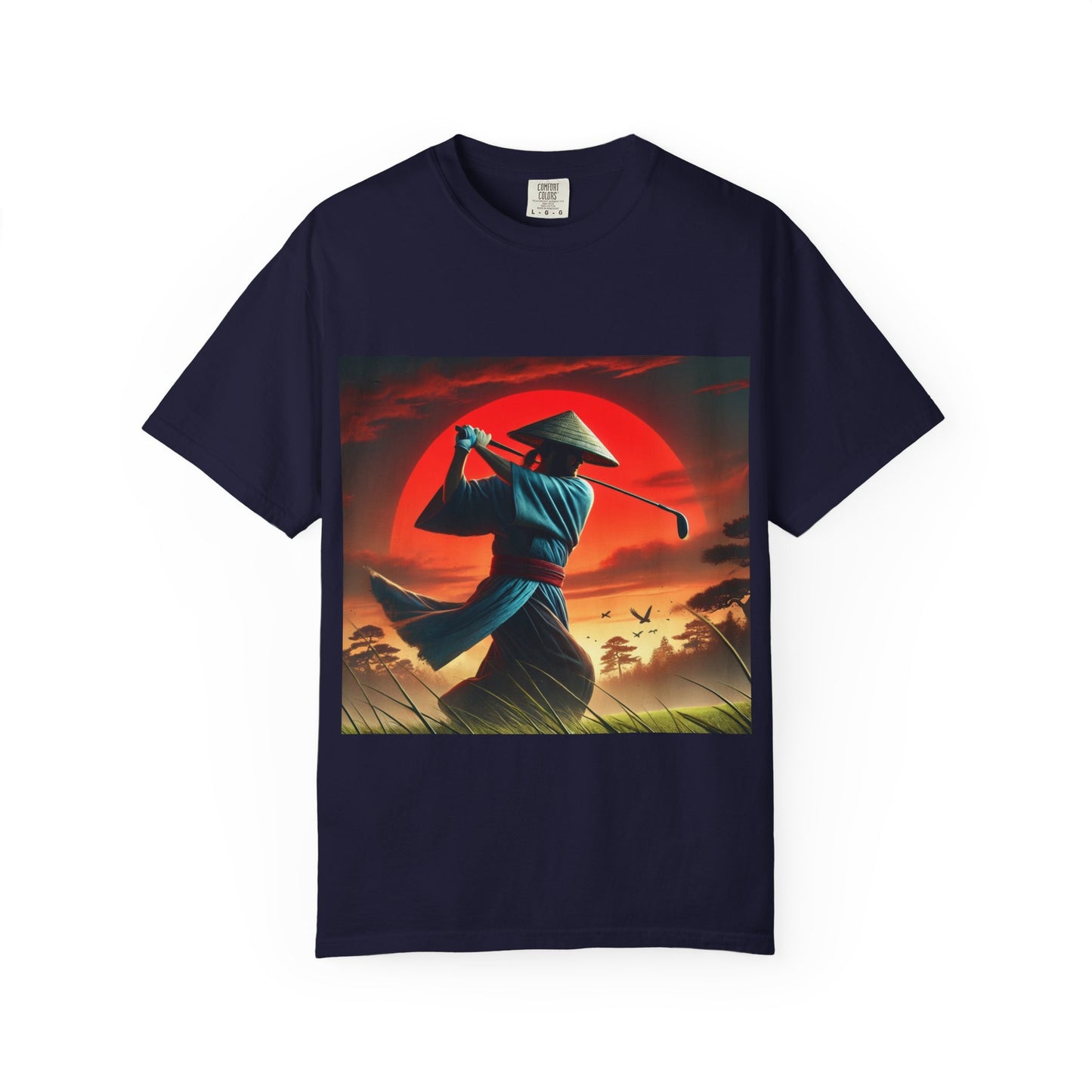 Zen Spot Golf Custom Sunset Samurai Golfer Graphic T-Shirt