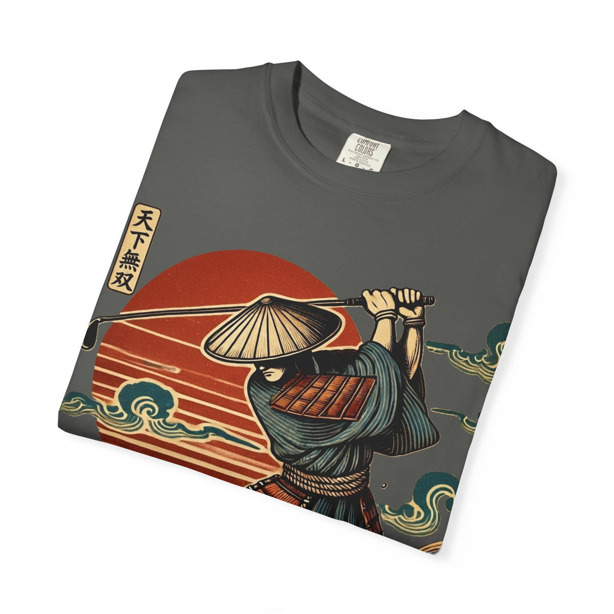 Samurai Golfer Sunset T-Shirt — Japanese Wave & Warrior Graphic Tee