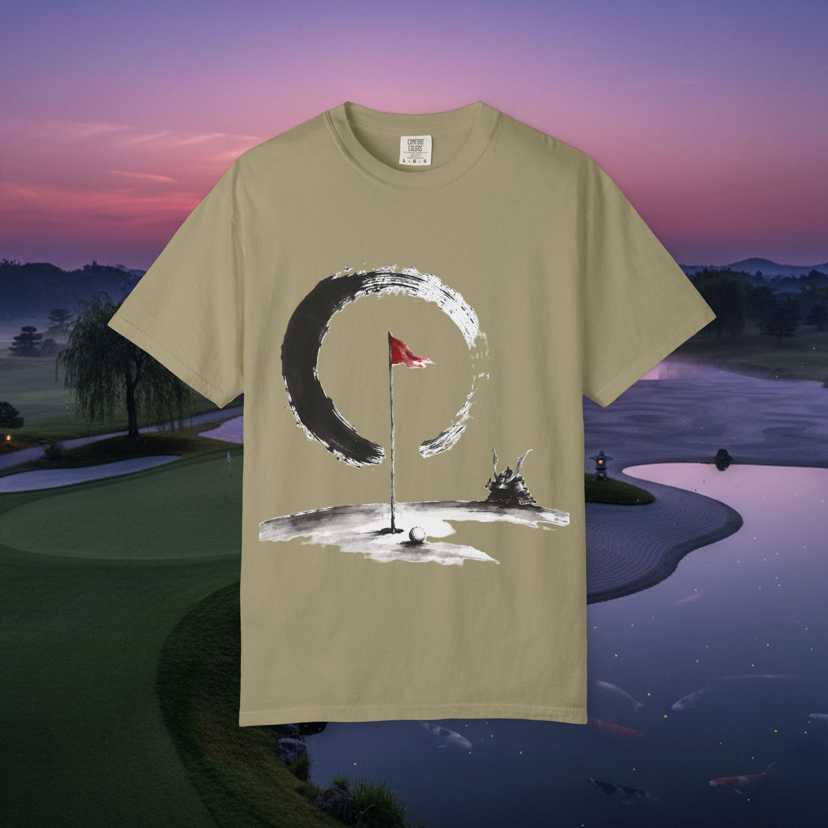 Zen Golf T-Shirt — Minimalist Golf Flag & Enso Brushstroke Design