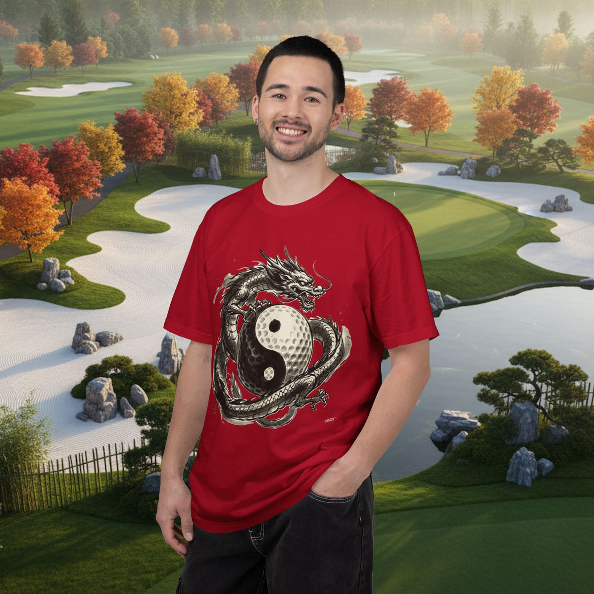 Yin Yang Golf Ball Dragon Golf Tee — Asian Ink Dragon Golf Ball T-Shirt