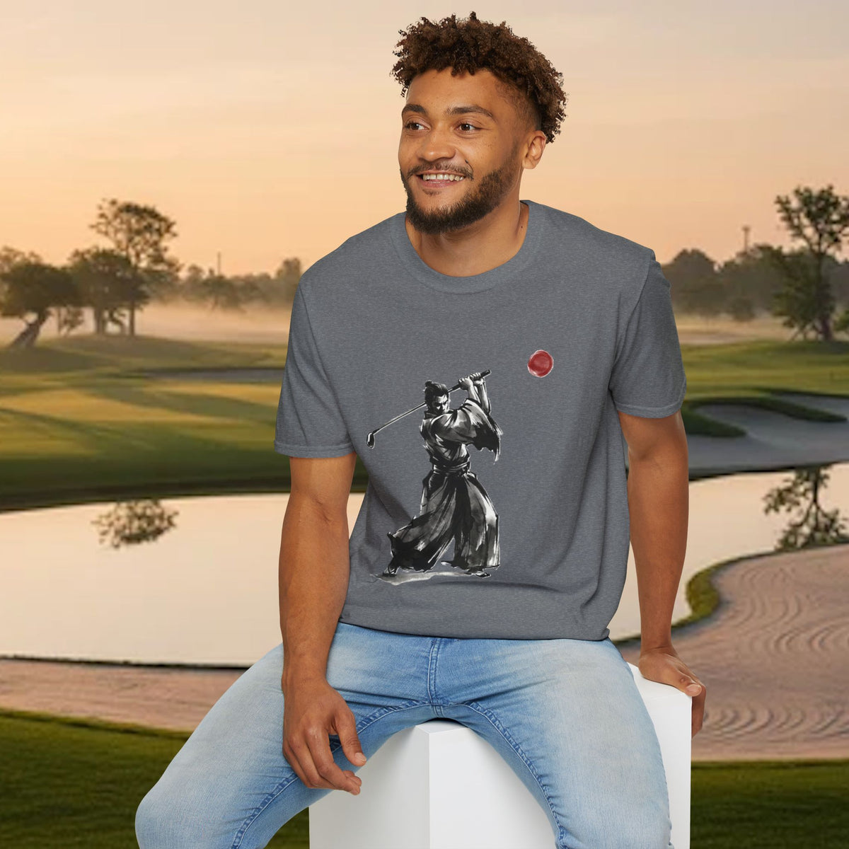 Samurai Golfer T-Shirt — Zen Golf Brushstroke Design