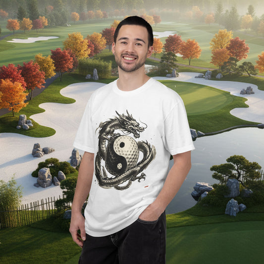 Yin Yang Golf Ball Dragon Golf Tee — Asian Ink Dragon Golf Ball T-Shirt