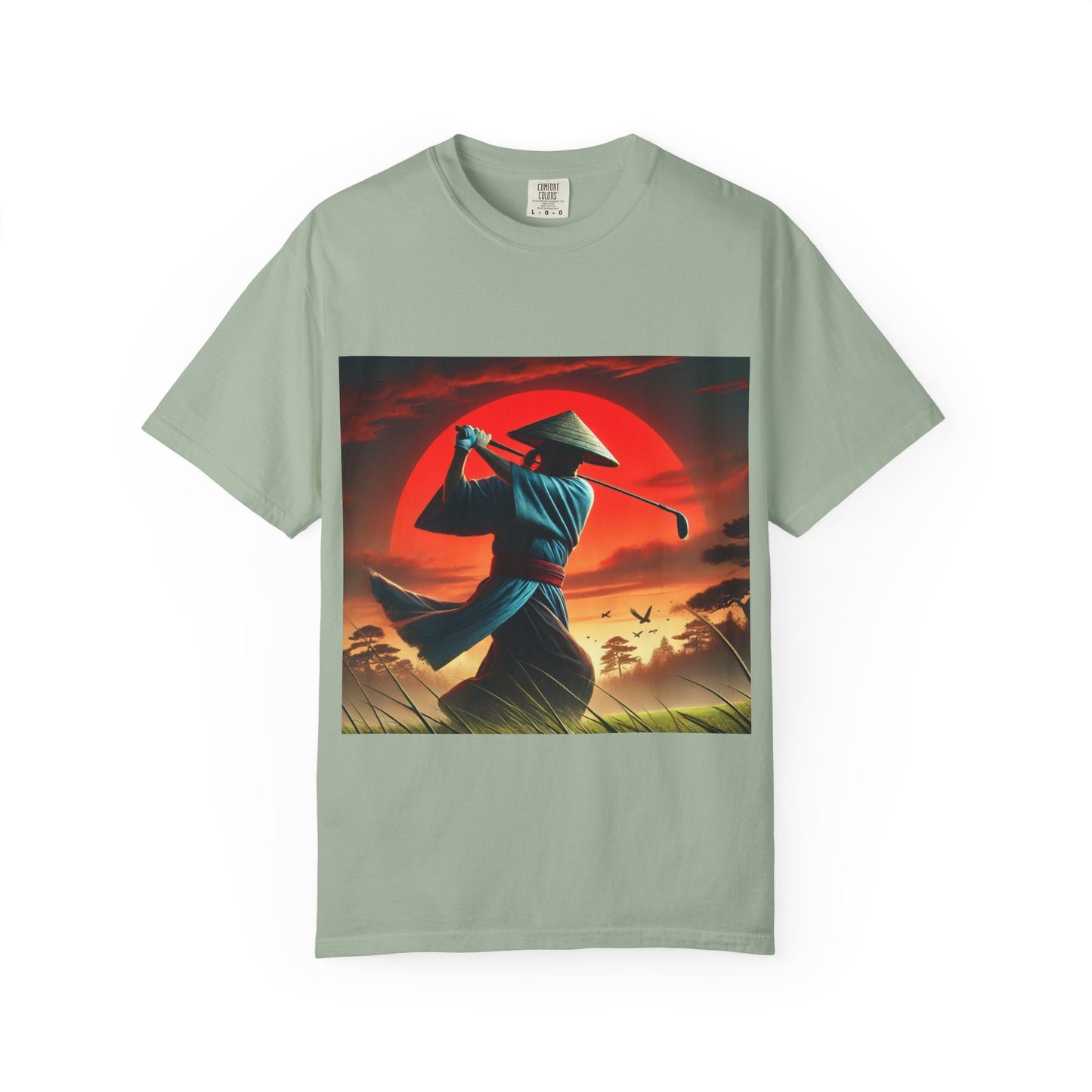 Zen Spot Golf Custom Sunset Samurai Golfer Graphic T-Shirt