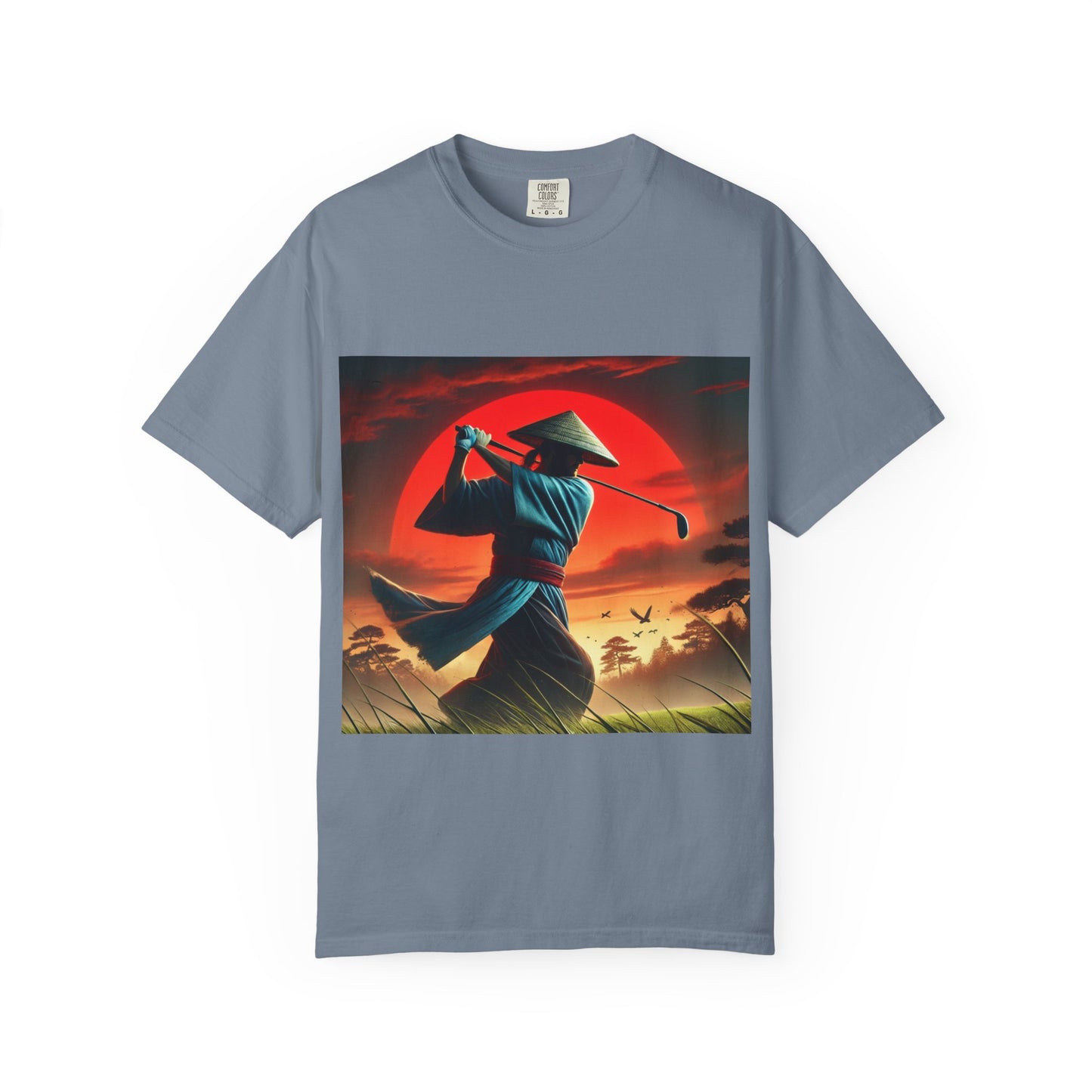 Zen Spot Golf Custom Sunset Samurai Golfer Graphic T-Shirt