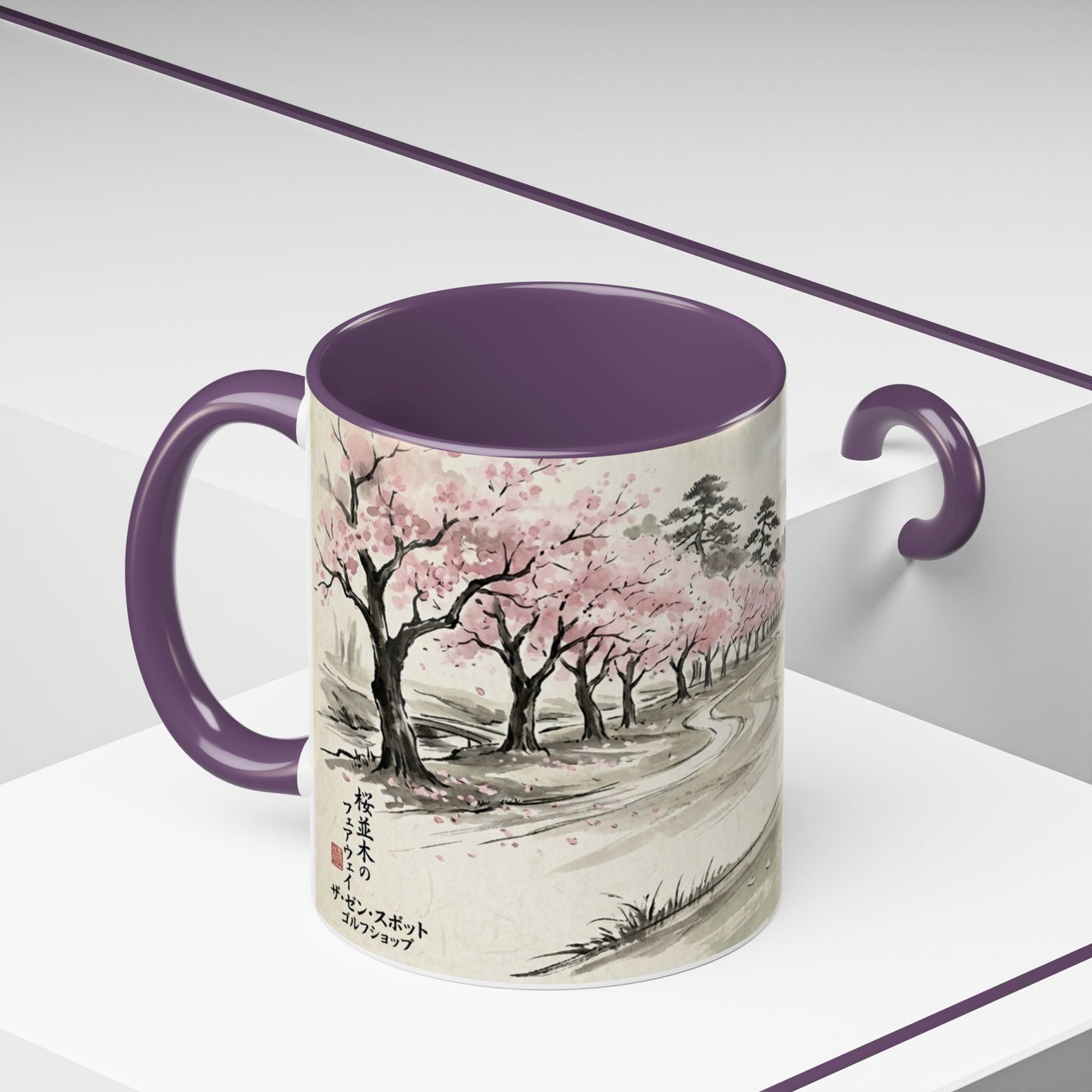 Zen Spot Golf Custom Cherry Blossom Golf Mug Scenic Sakura Golf Course Coffee Cup (11/15 oz)