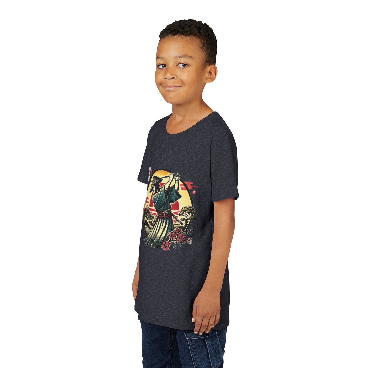 Zen Spot Golf Custom Samurai Golfer Sunset Graphic Youth T-Shirt