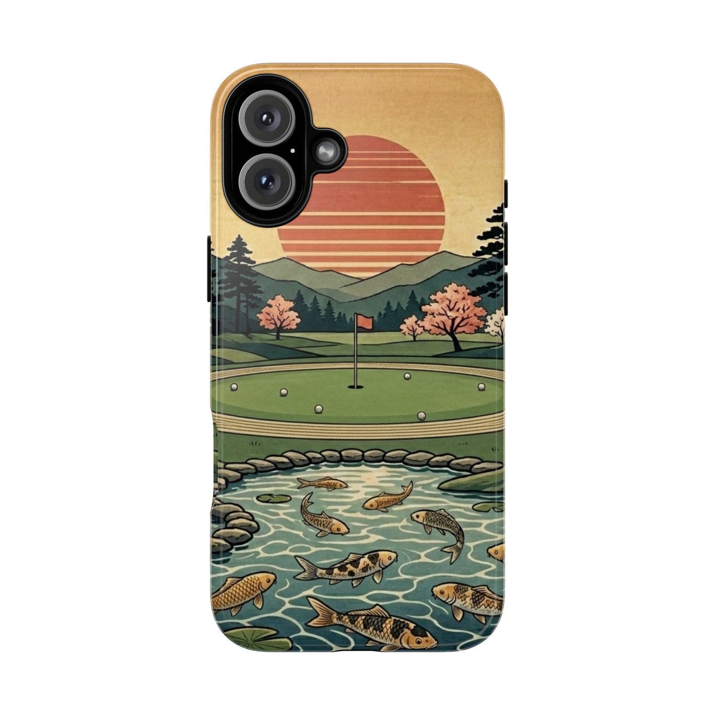 Golf Koi Pond Phone Case — Vintage Sunset Golf Course Design