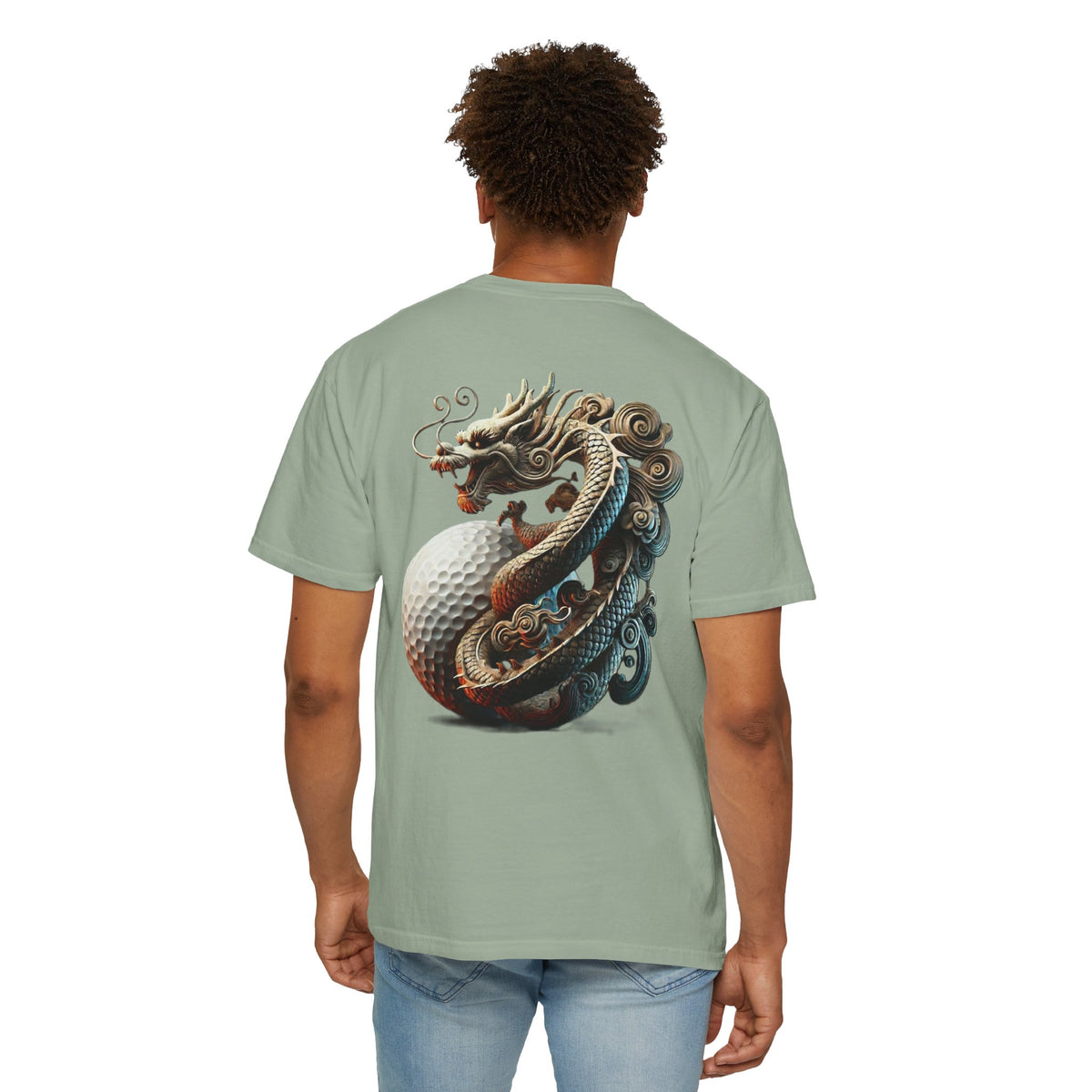 Enso Circle Chest Dragon Golf Ball Back Design Graphic T-Shirt