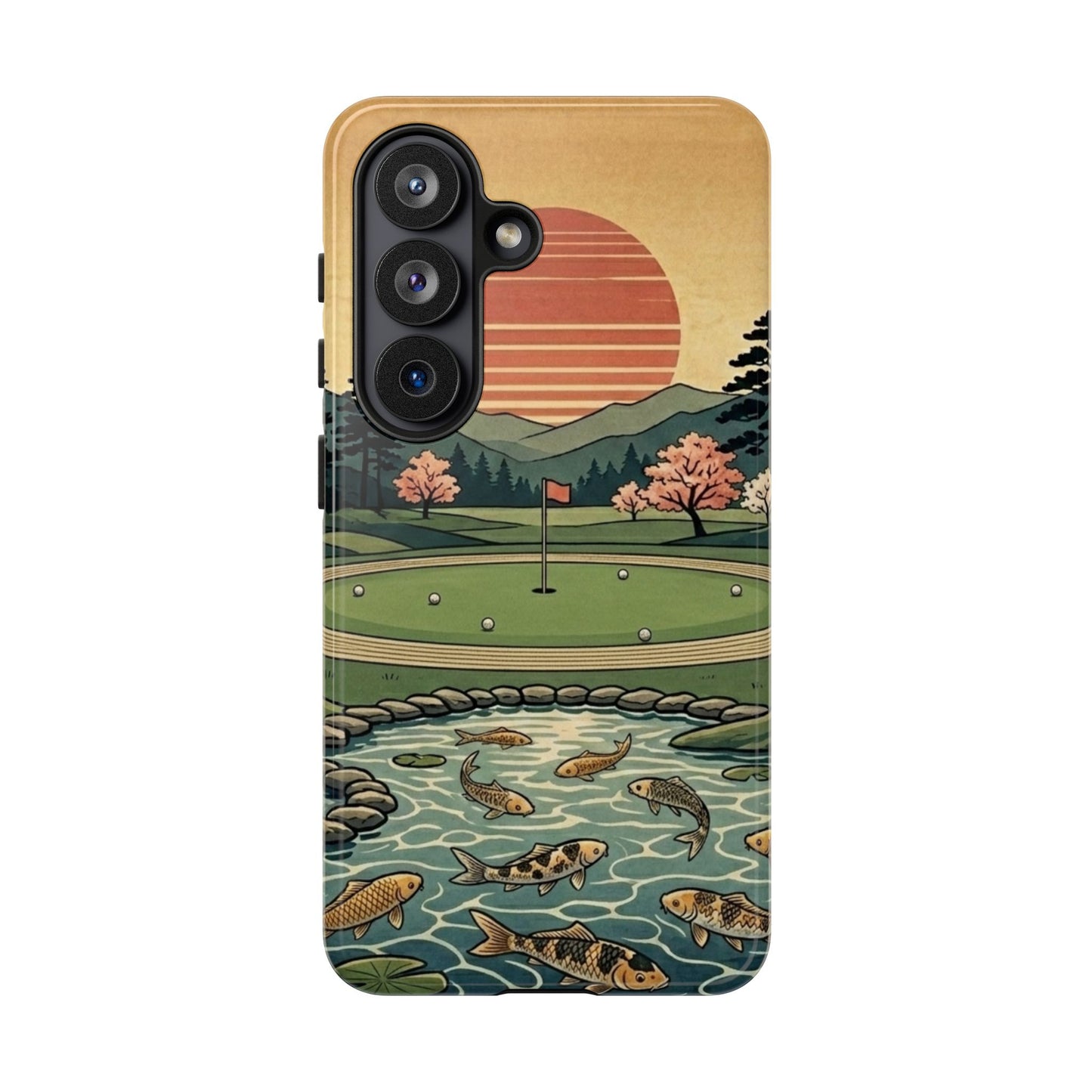 Golf Koi Pond Phone Case — Vintage Sunset Golf Course Design
