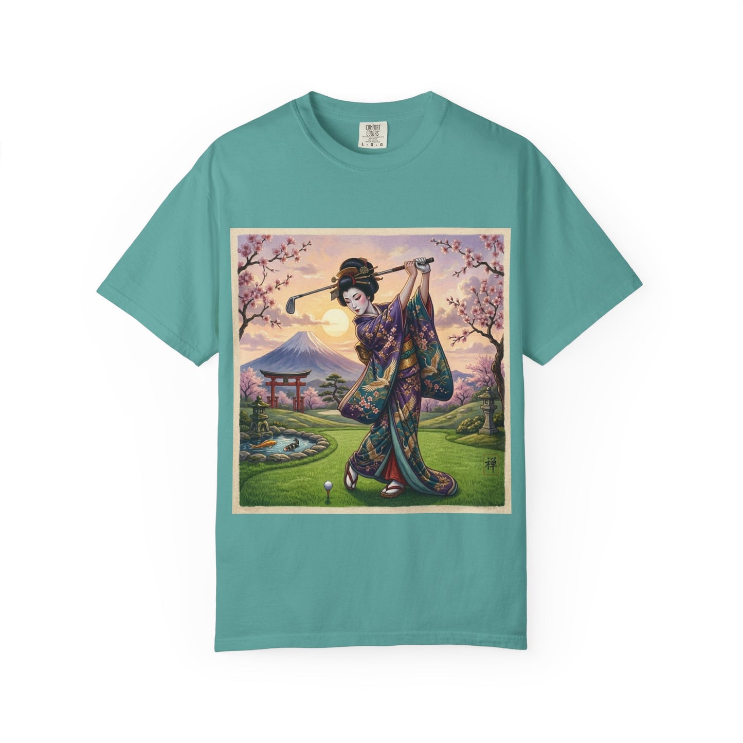 Zen Spot Golf Custom Geisha Golfing Sunset T-Shirt