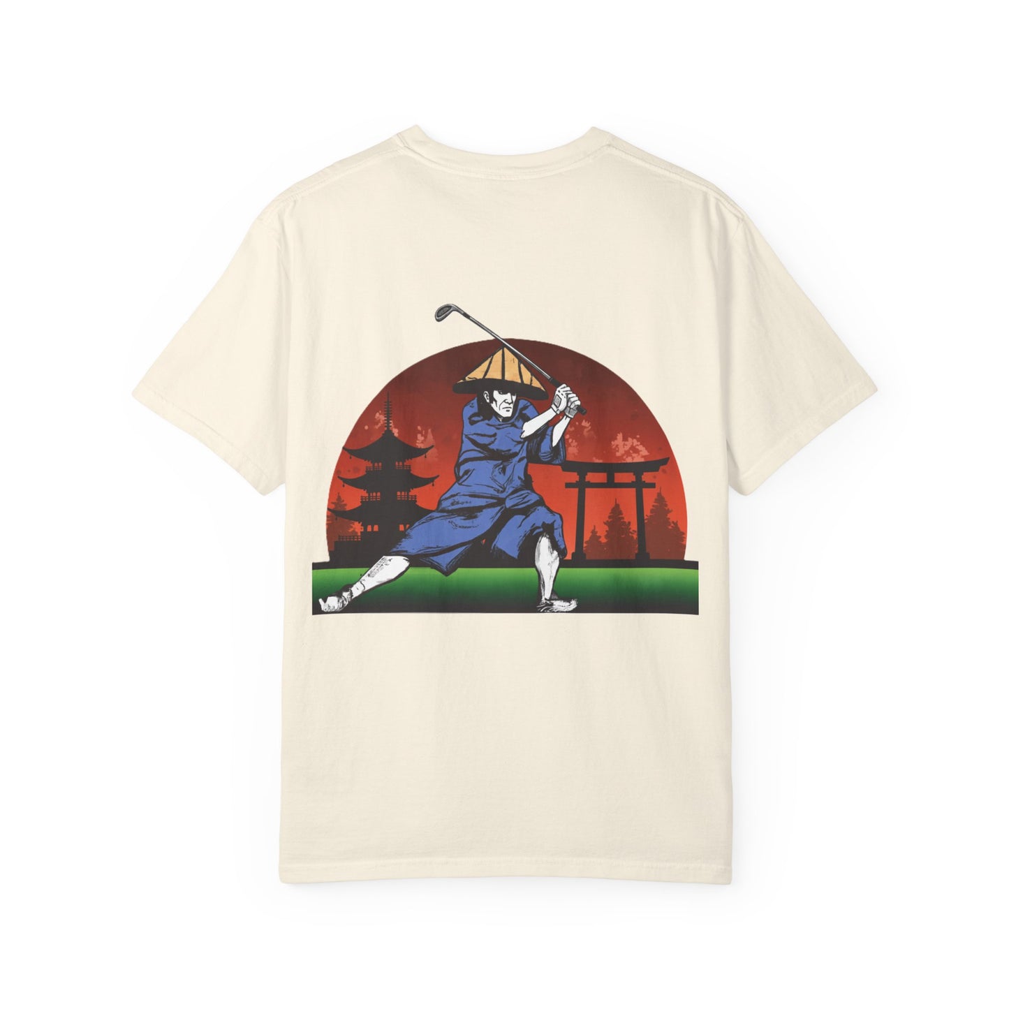 Zen Spot Golf Custom Japanese Sunset Samurai Golfer Graphic T-Shirt