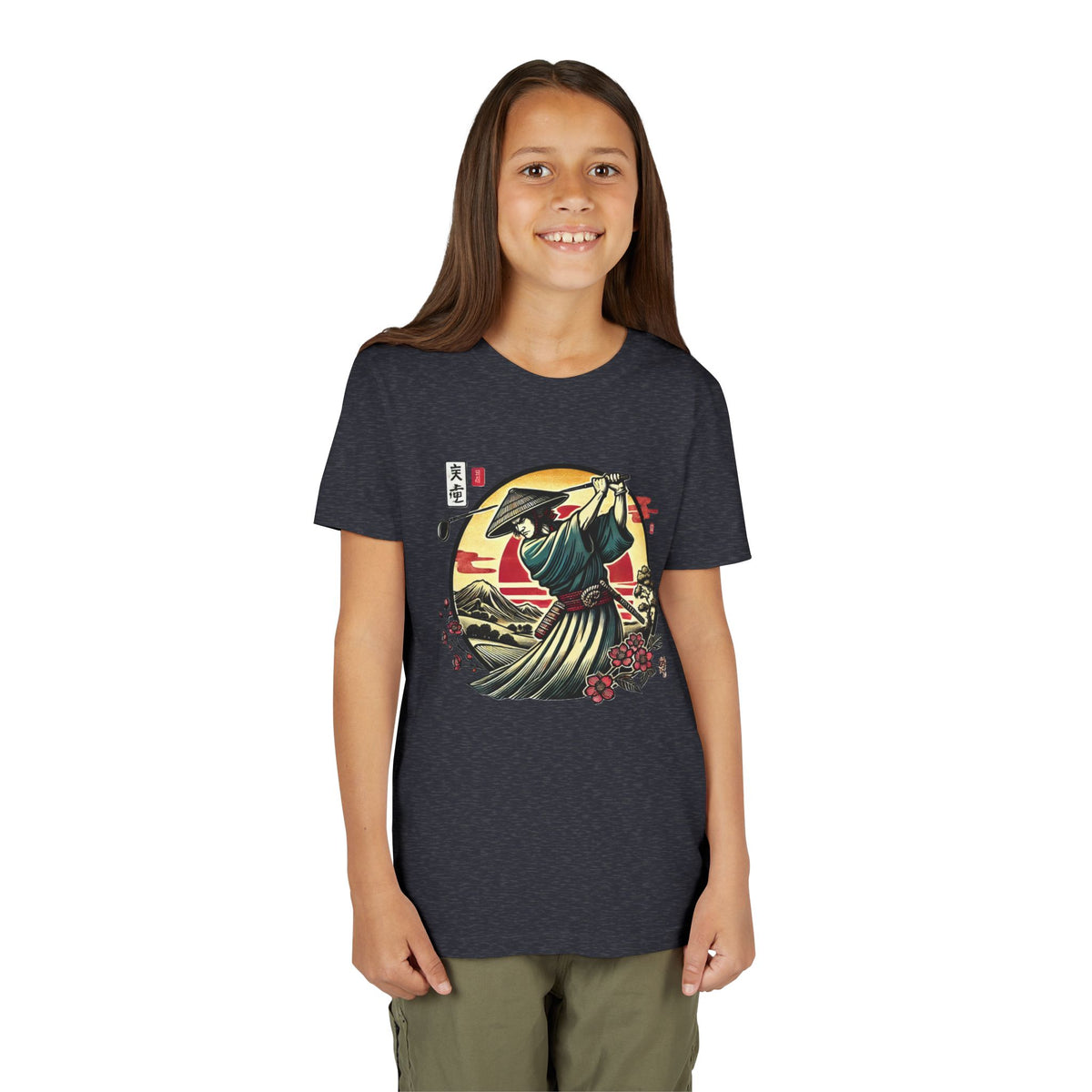 Samurai Golfer Sunset Graphic Youth T-Shirt