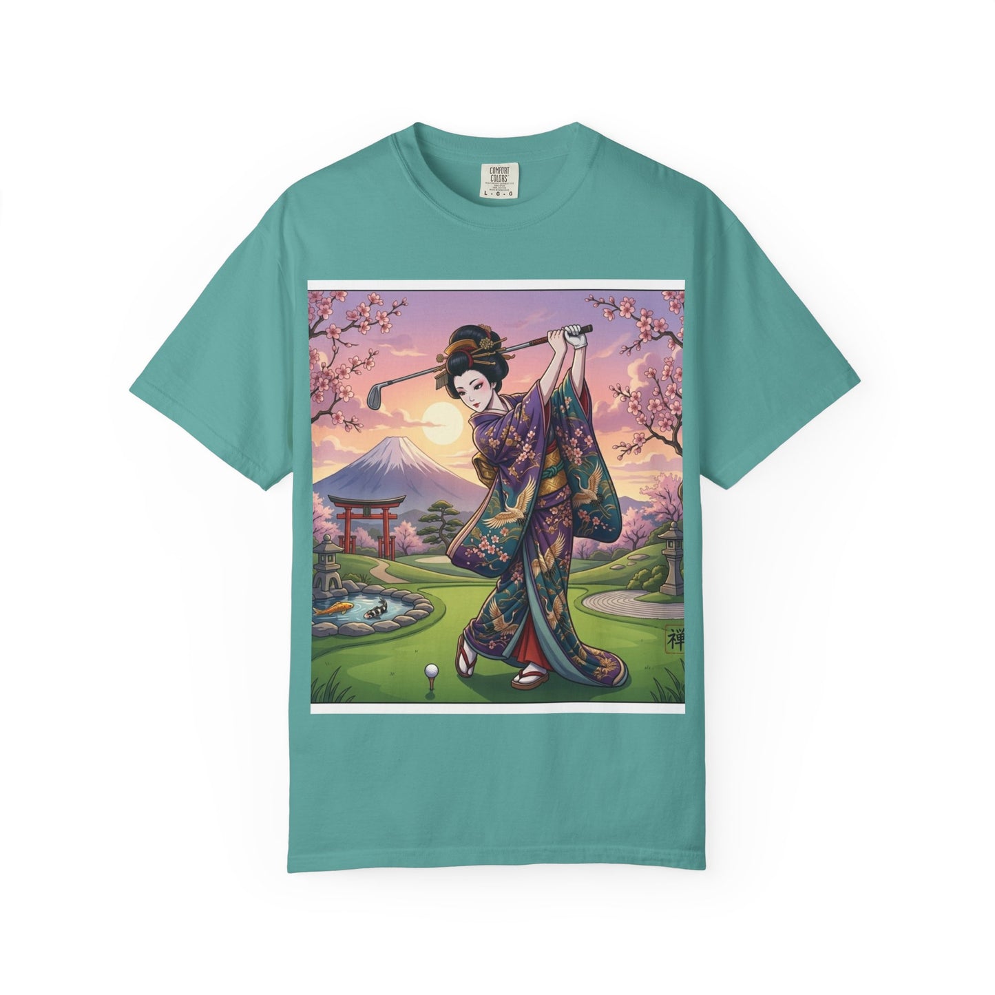 Zen Spot Golf Custom Kimono Art Geisha Golfing Sunset T-Shirt