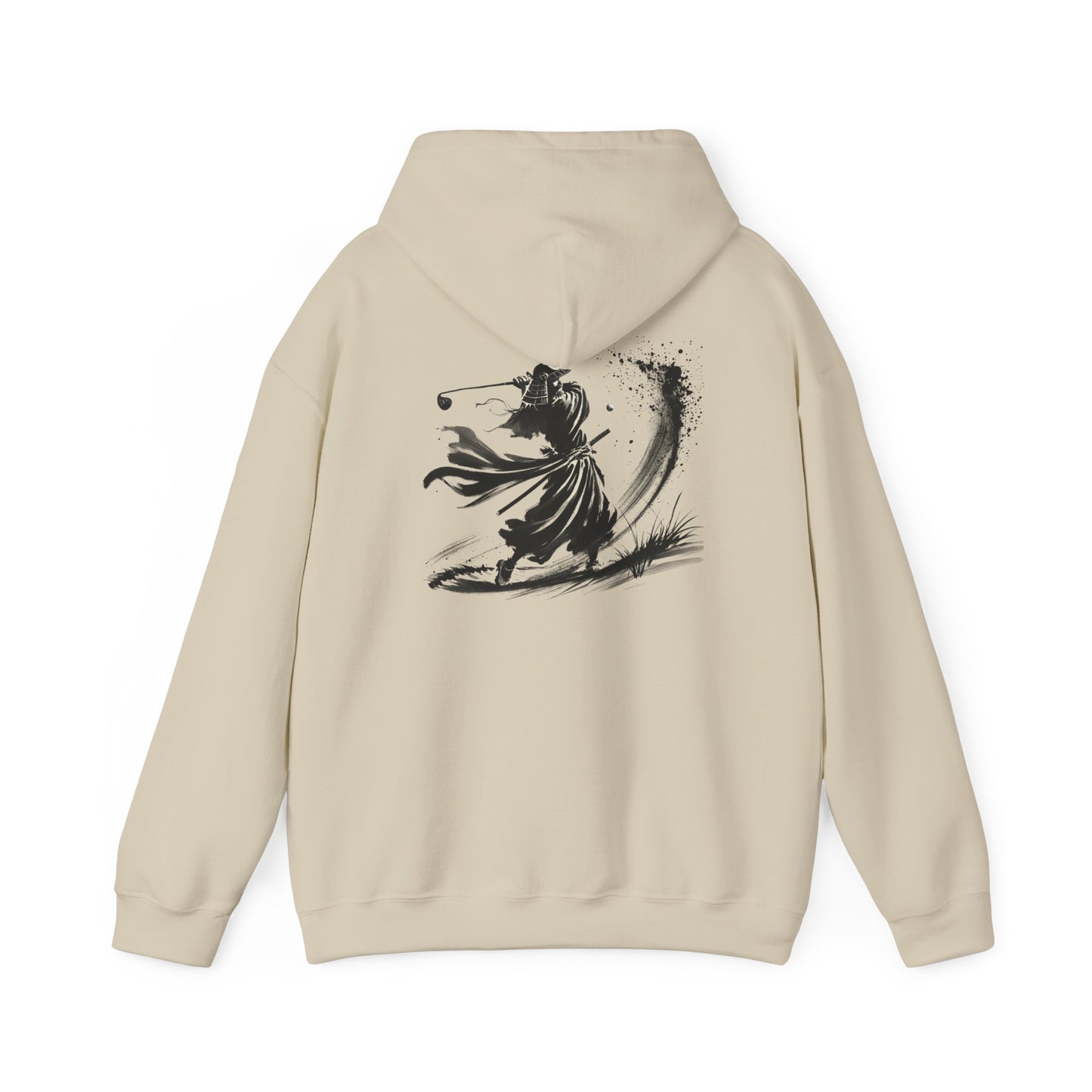 Zen Spot Golf Custom Gildan Samurai Golfer Ink Brush Stroke Hoodie | Sumi-e Warrior Back Print