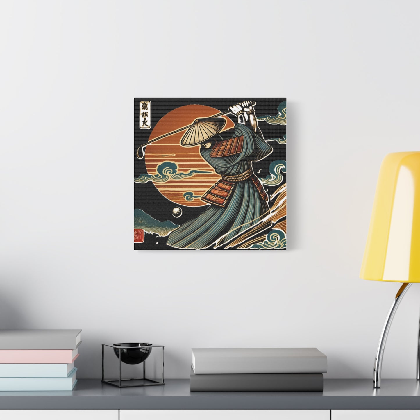 Custom Samurai Golfer Canvas Print – Vintage Japanese Ukiyo-e Golf Art