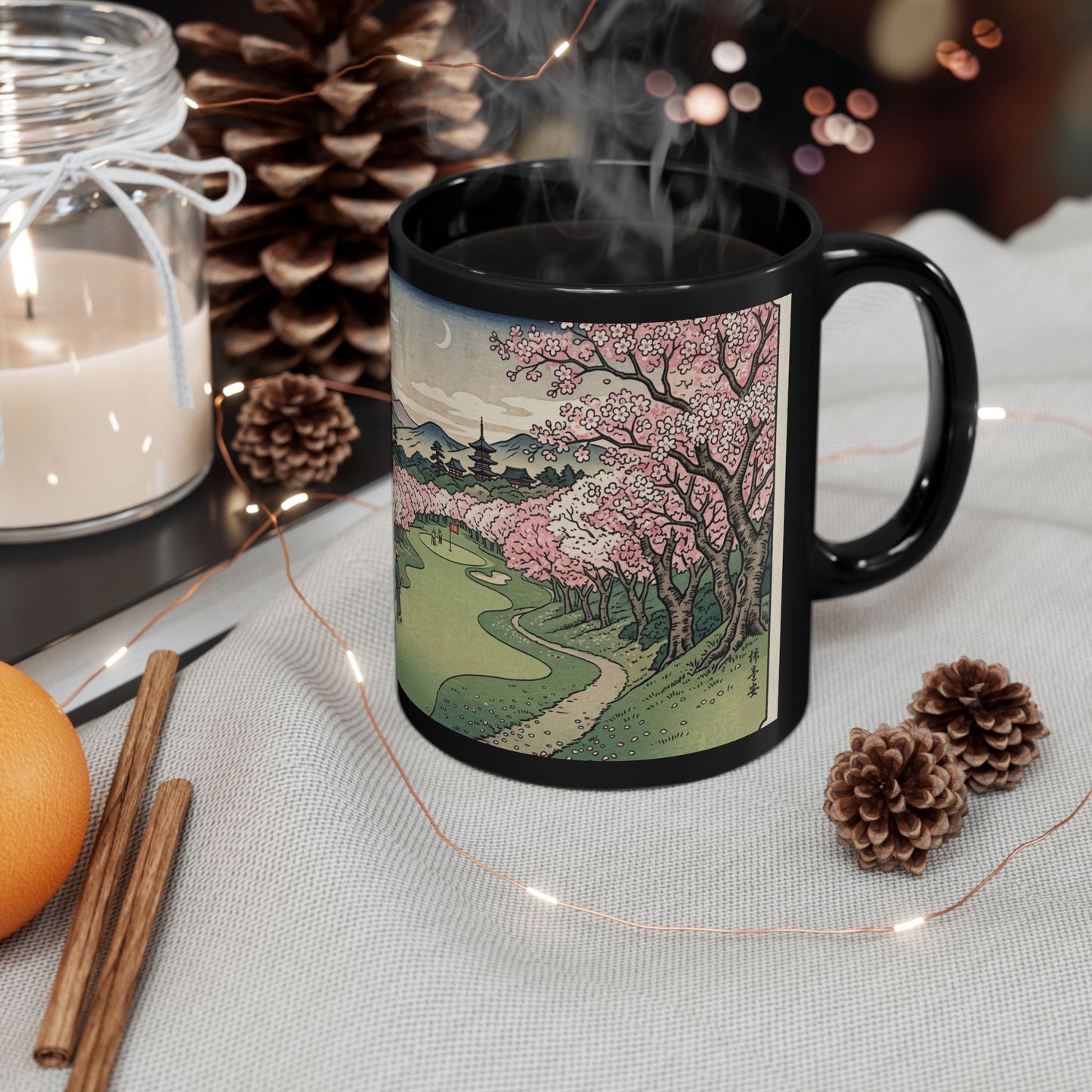 Zen Spot Golf Custom Cherry Blossom Golf Mug Japanese Landscape Ceramic Coffee Cup (11oz/15oz)