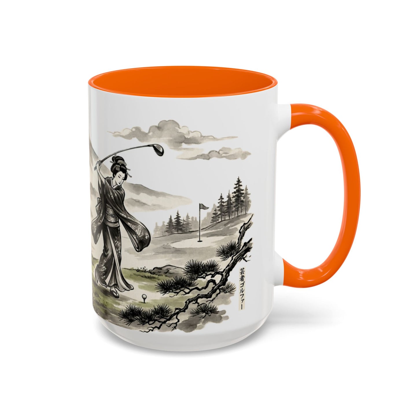 Zen Spot Golf Custom Japanese Golf Scene Accent Coffee Mug Ukiyo-e Style Golfing Geisha (11/15oz)