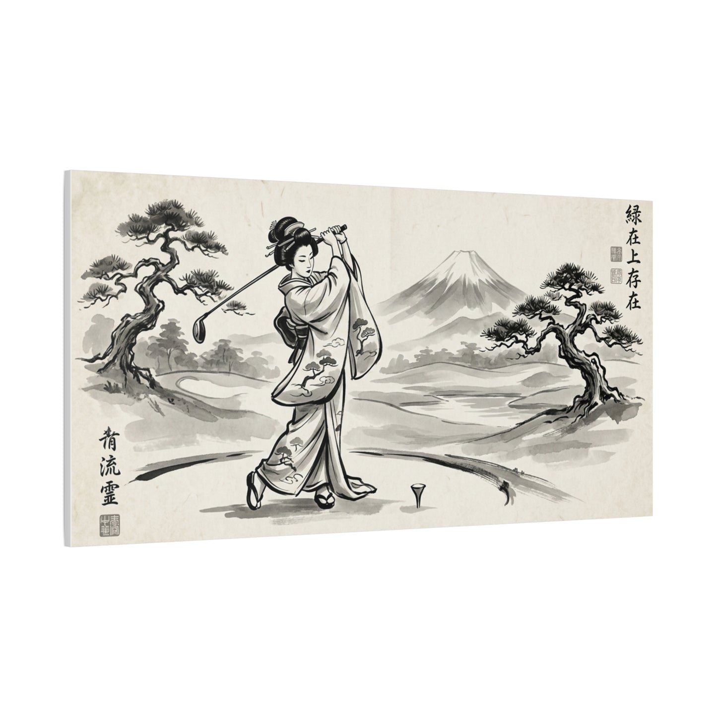 Vintage Japanese Ukiyo-e Golf Print — Matte Stretched Canvas Wall Art