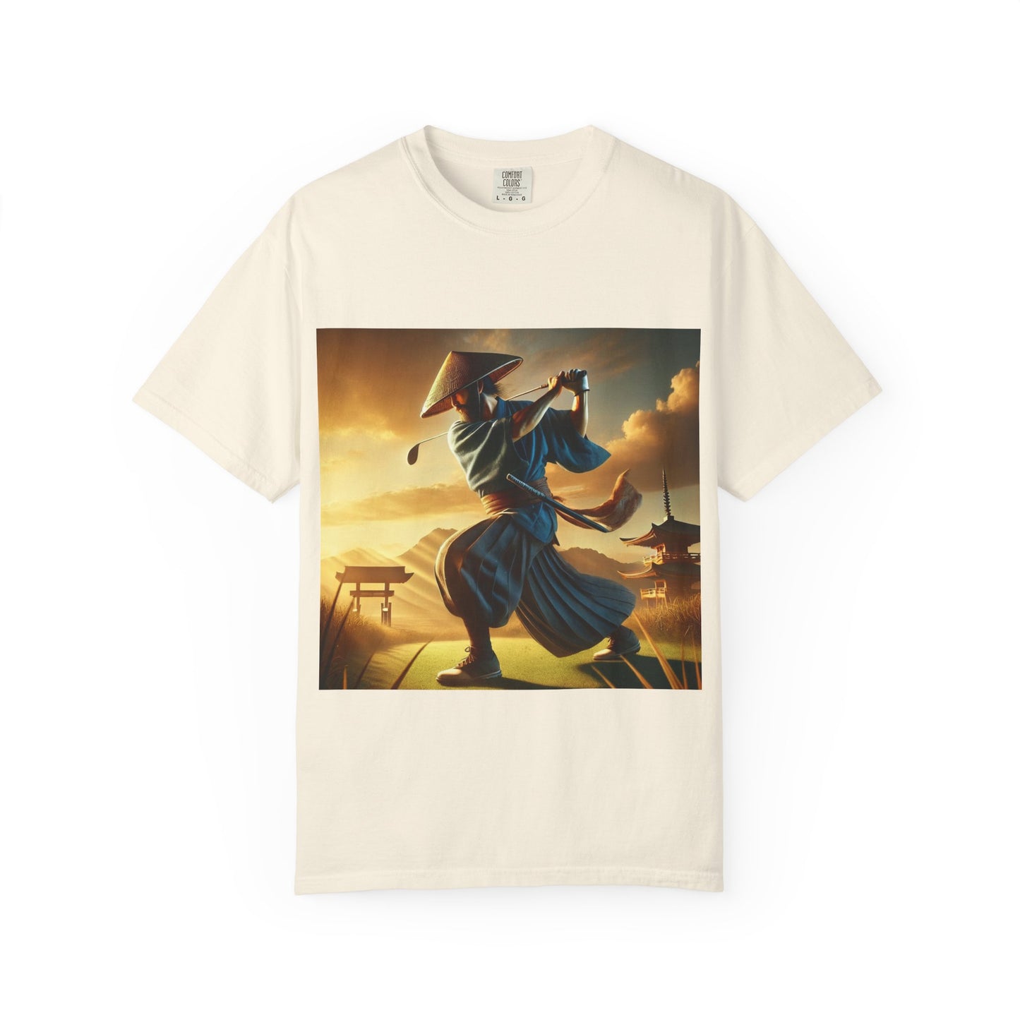 Zen Spot Golf Custom Vintage Martial Arts Samurai Golfer Sunset Graphic T-Shirt